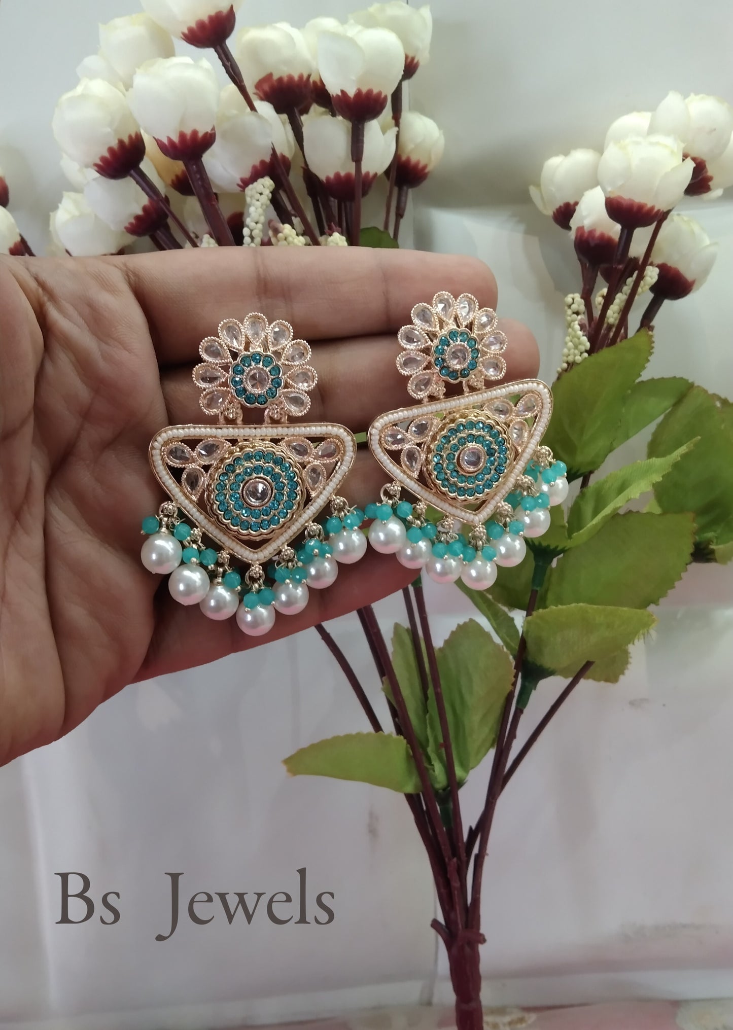 Sky Blue Kundan Sher Bollywood Earrings