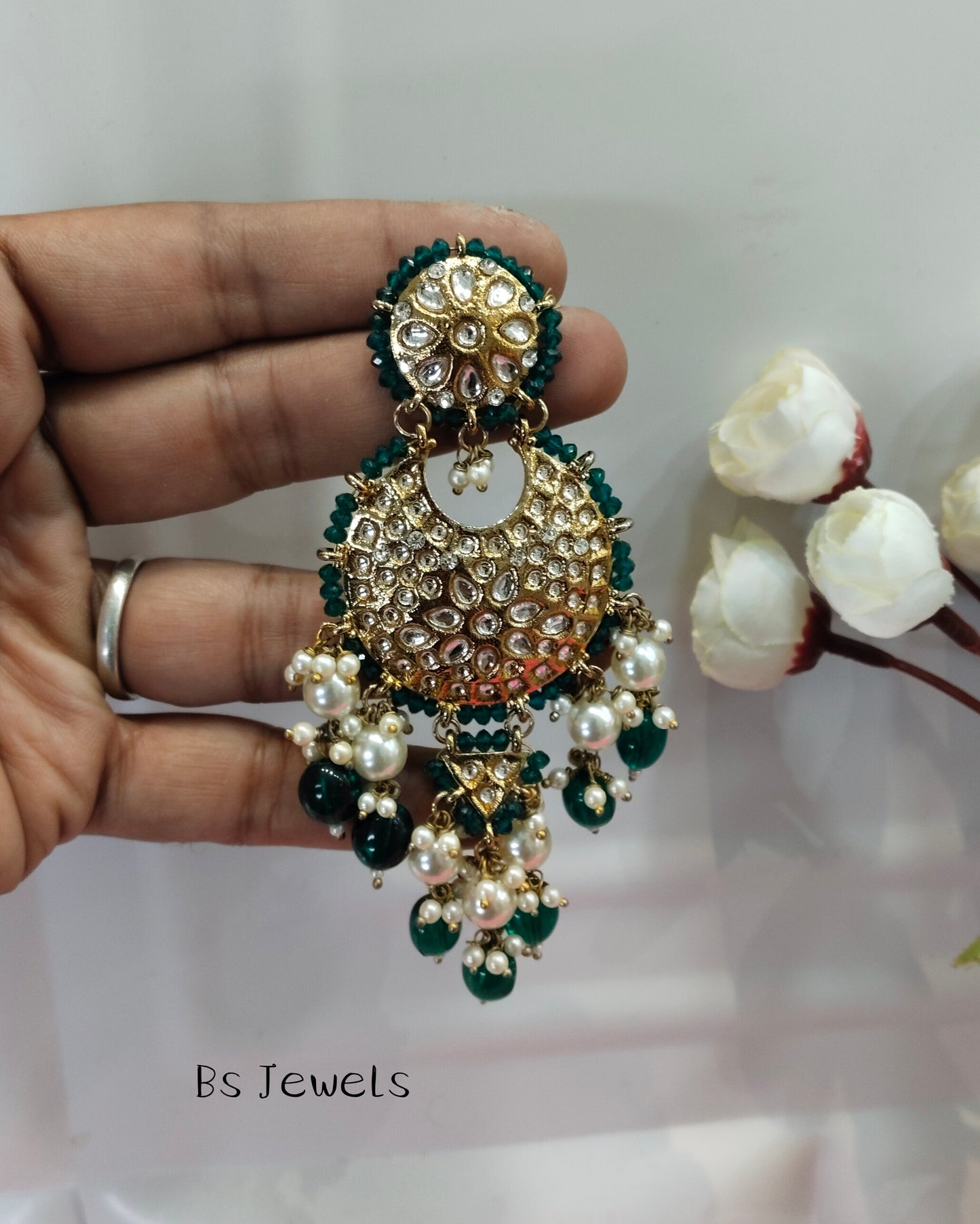 Green Kundan Amtee Bollywood Earrings