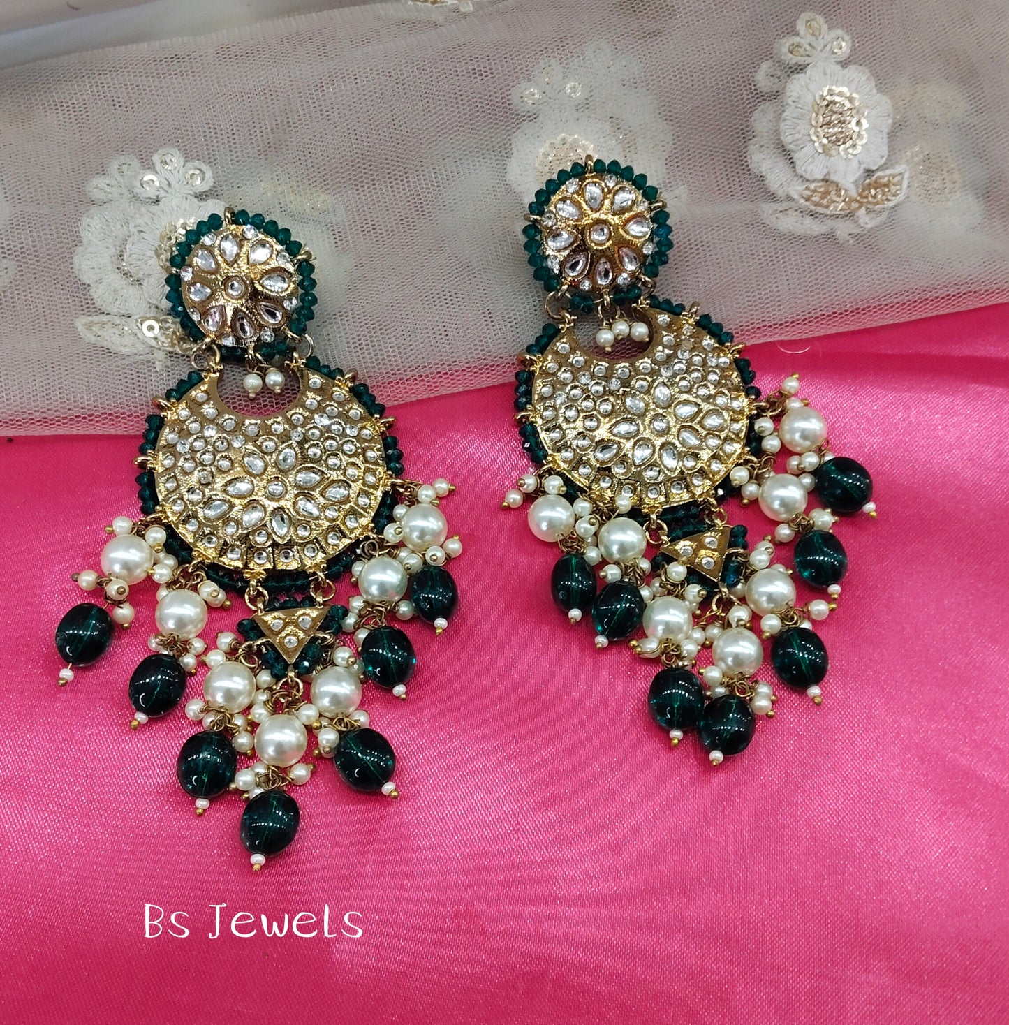 Green Kundan Amtee Bollywood Earrings