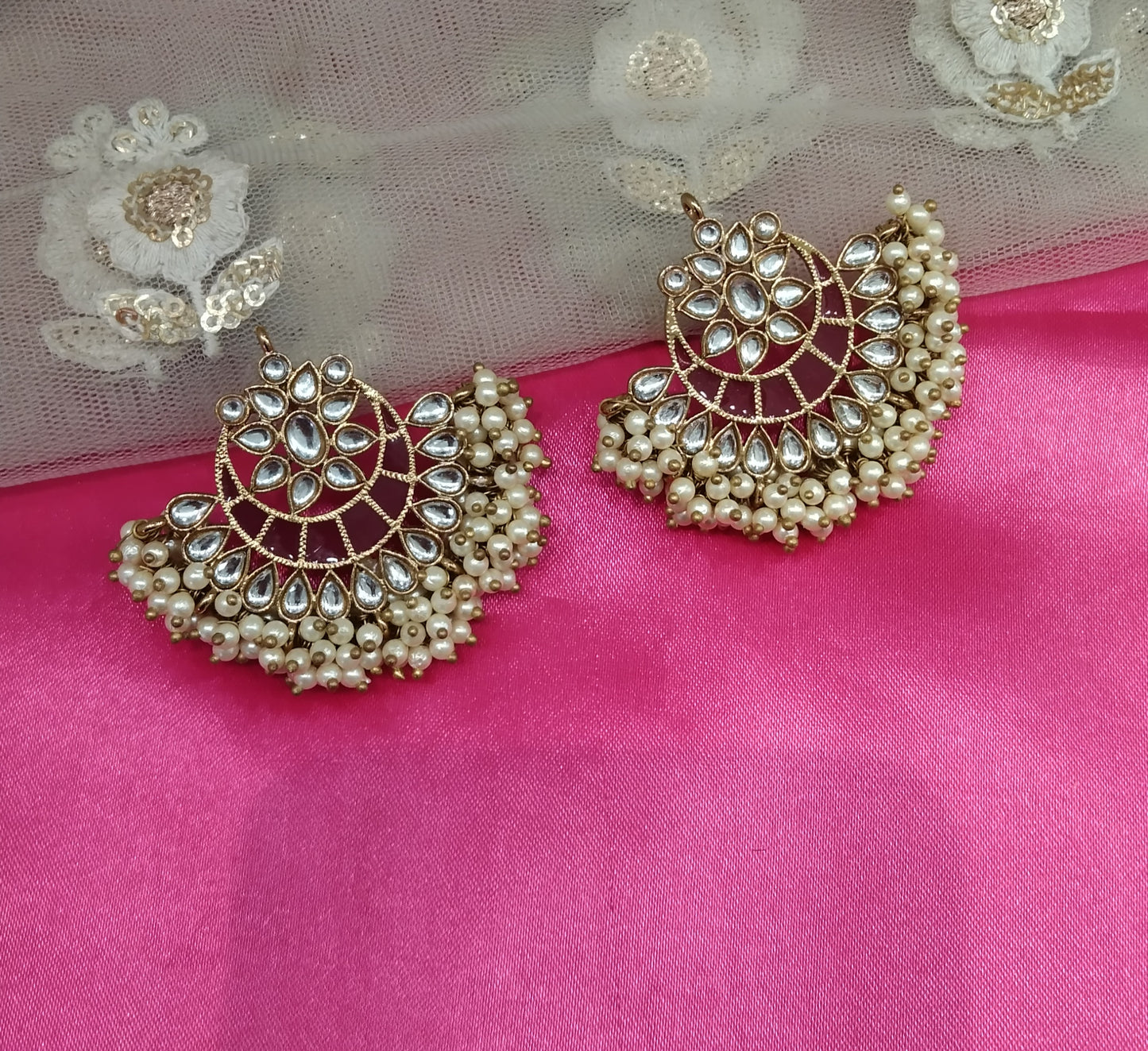Maroon Kundan Summer Bollywood Earrings