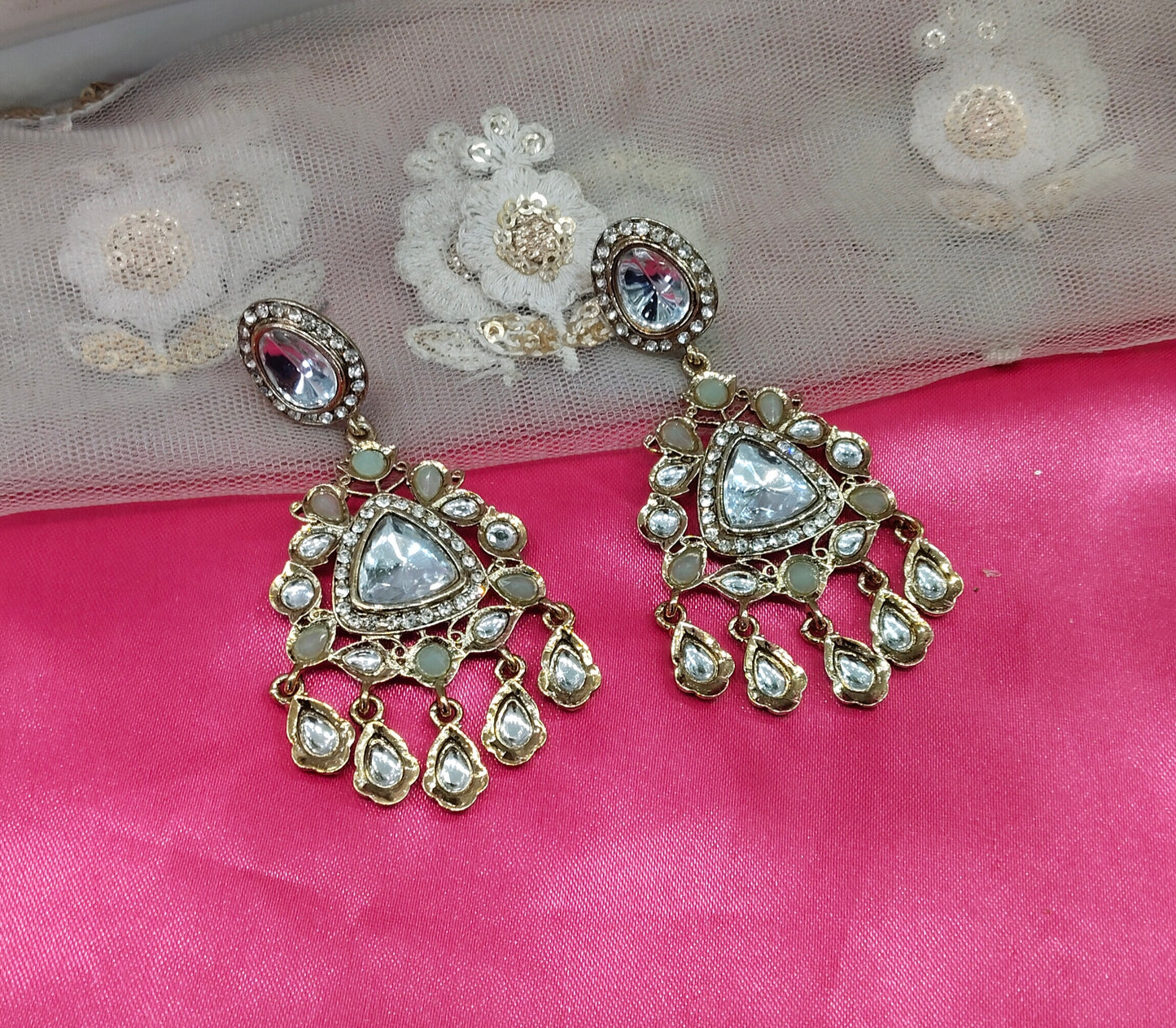 Pista Kundan Sital Bollywood Earrings