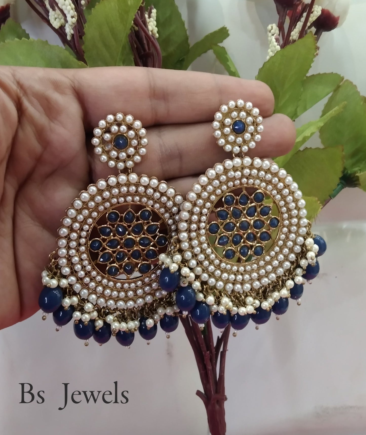 Blue Chandbali Kundan Chintu Bollywood Earrings