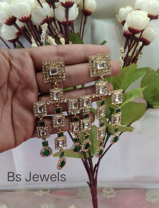 Green Kundan Jivika Bollywood Earrings