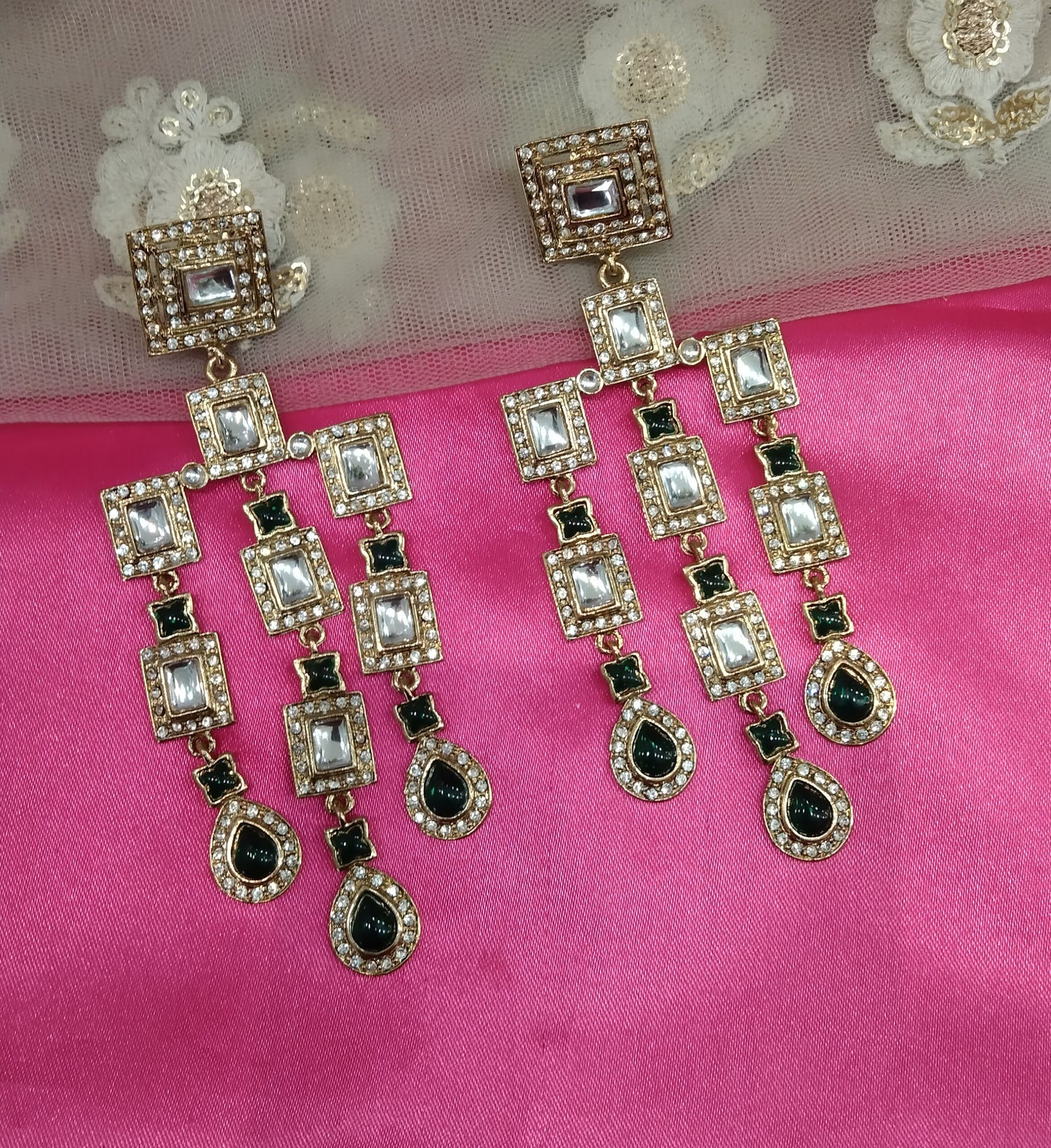 Green Kundan Jivika Bollywood Earrings