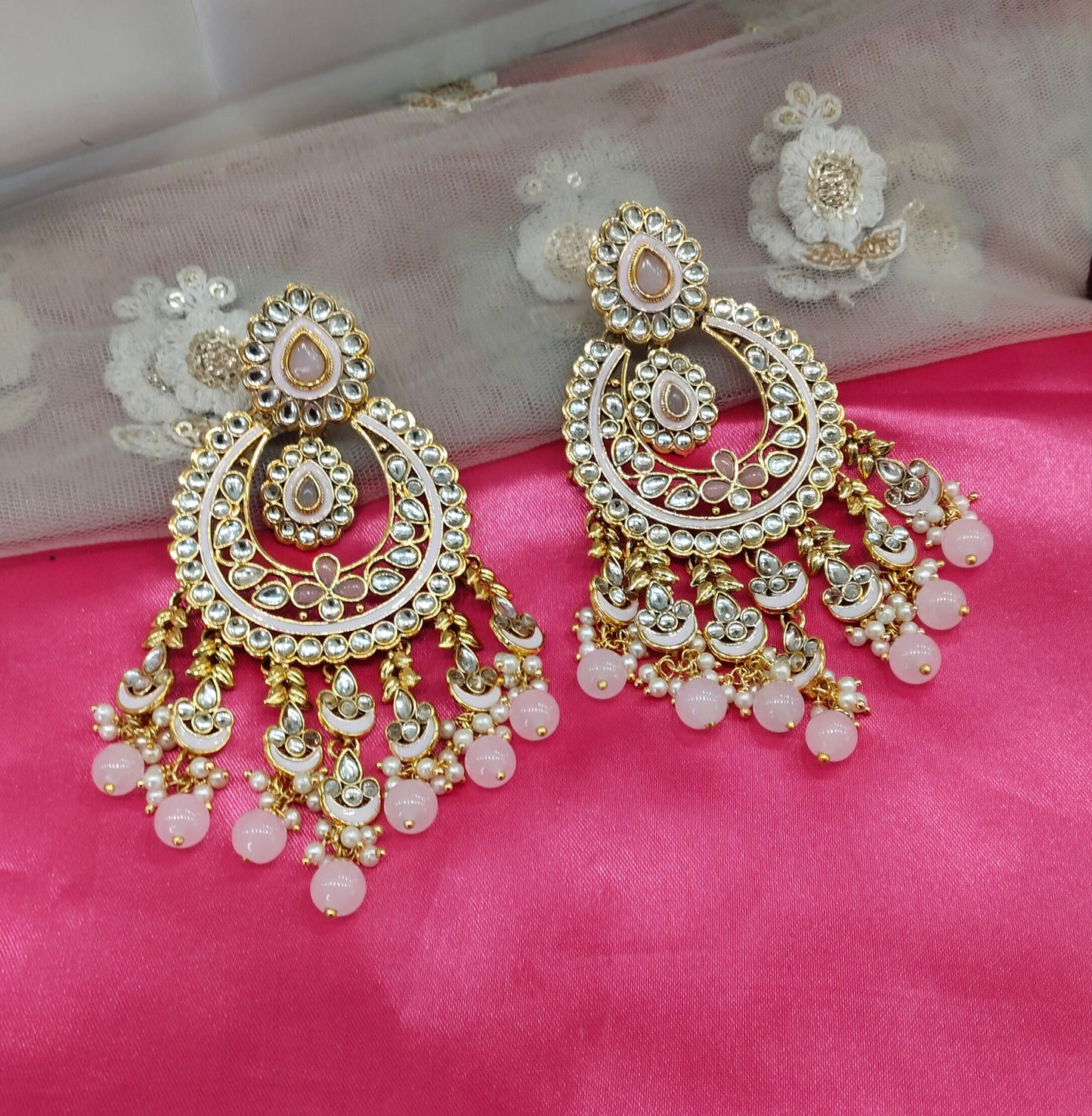 Baby Pink Kundan Hilda Bollywood Earrings