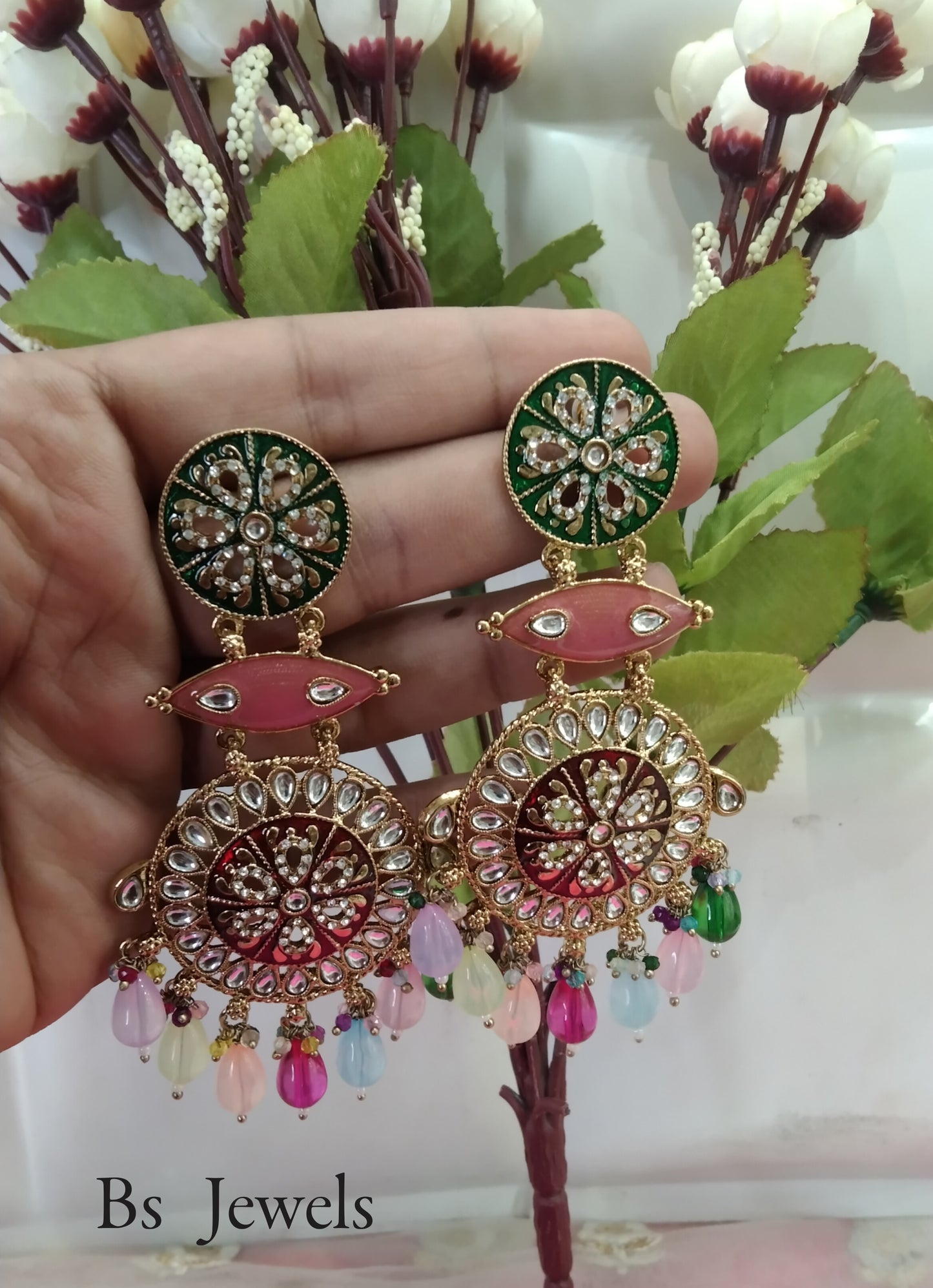 Multi Colour Kundan Chandbali Jivika Bollywood Earrings