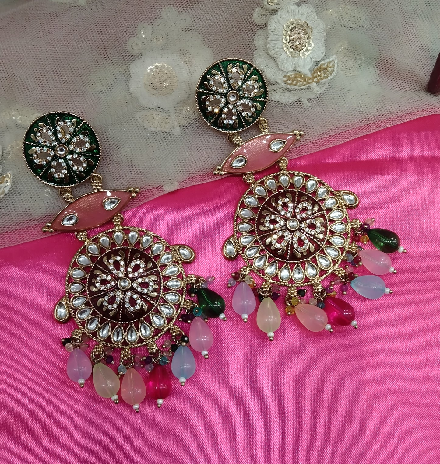 Multi Colour Kundan Chandbali Jivika Bollywood Earrings