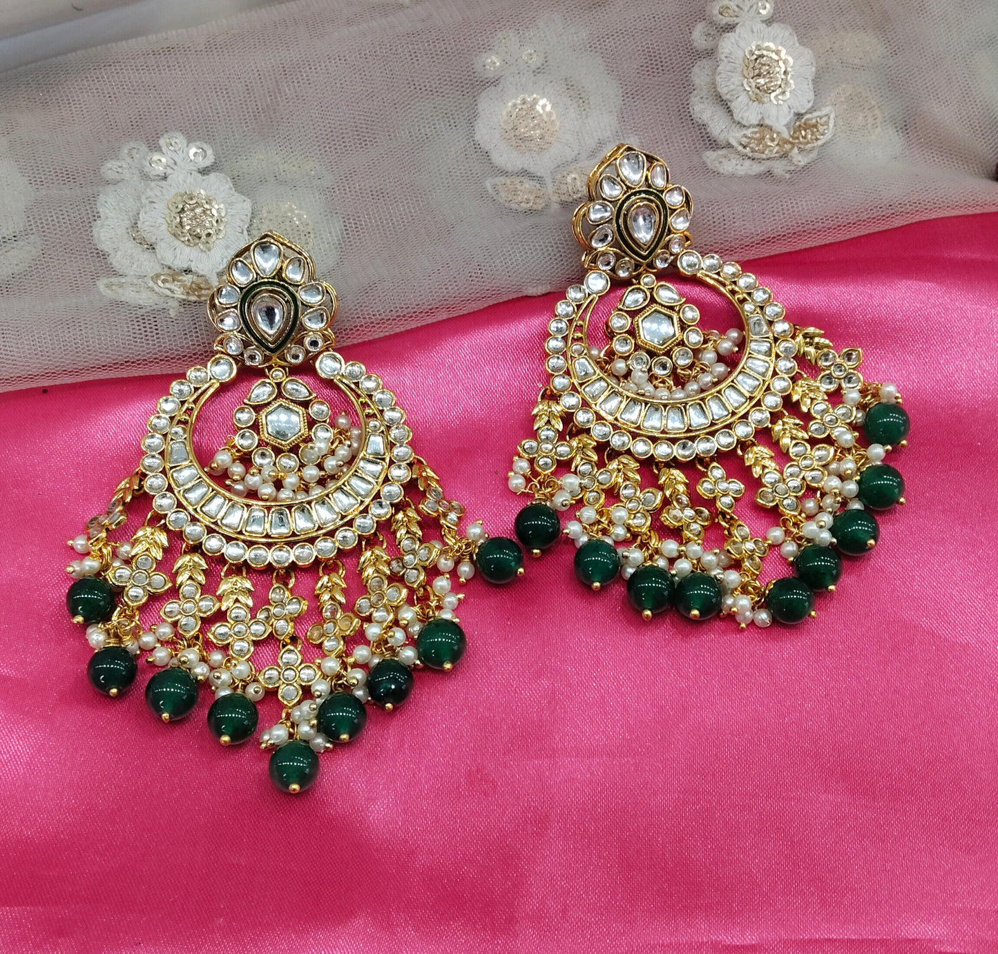 Green Kundan Hilda Bollywood Earrings