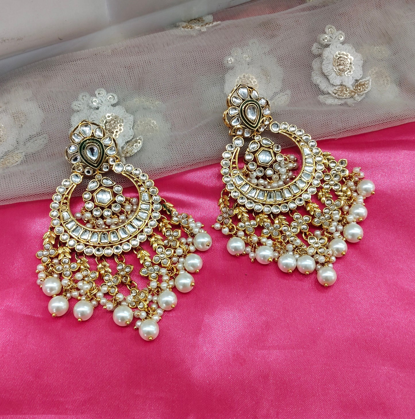 Tbory White Kundan Hilda Bollywood Earrings