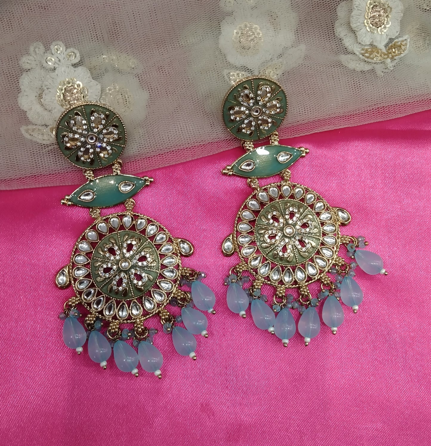 Sky Blue Kundan Chandbali Jivika Bollywood Earrings