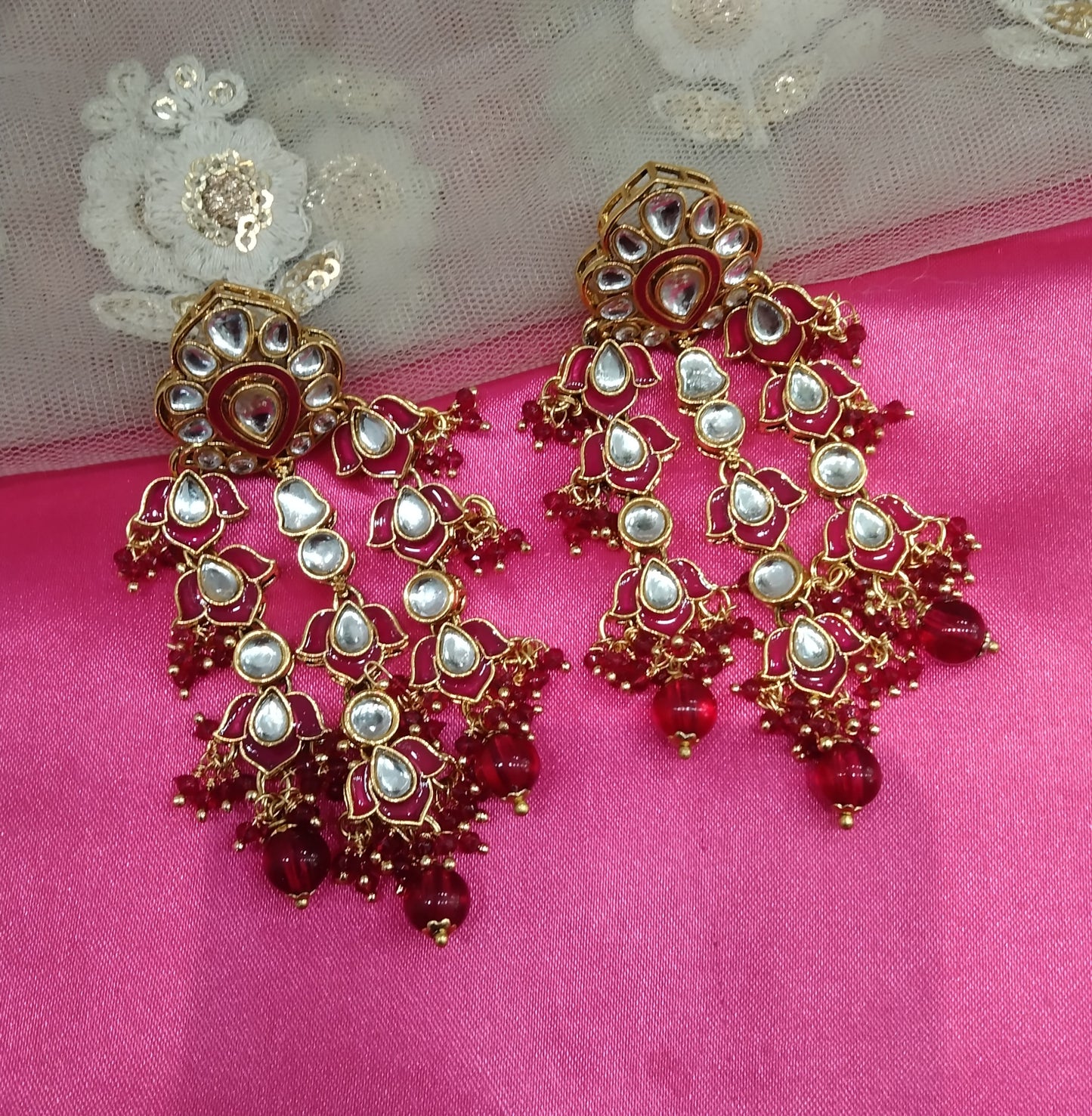 Majenta Kundan Serve Bollywood Earrings