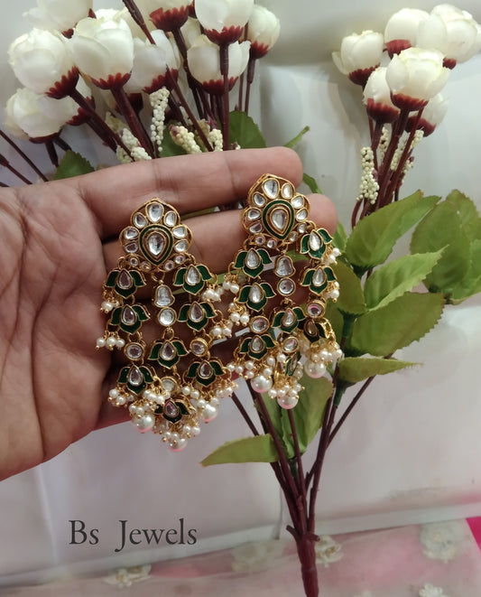 Green Kundan Serve Bollywood Earrings
