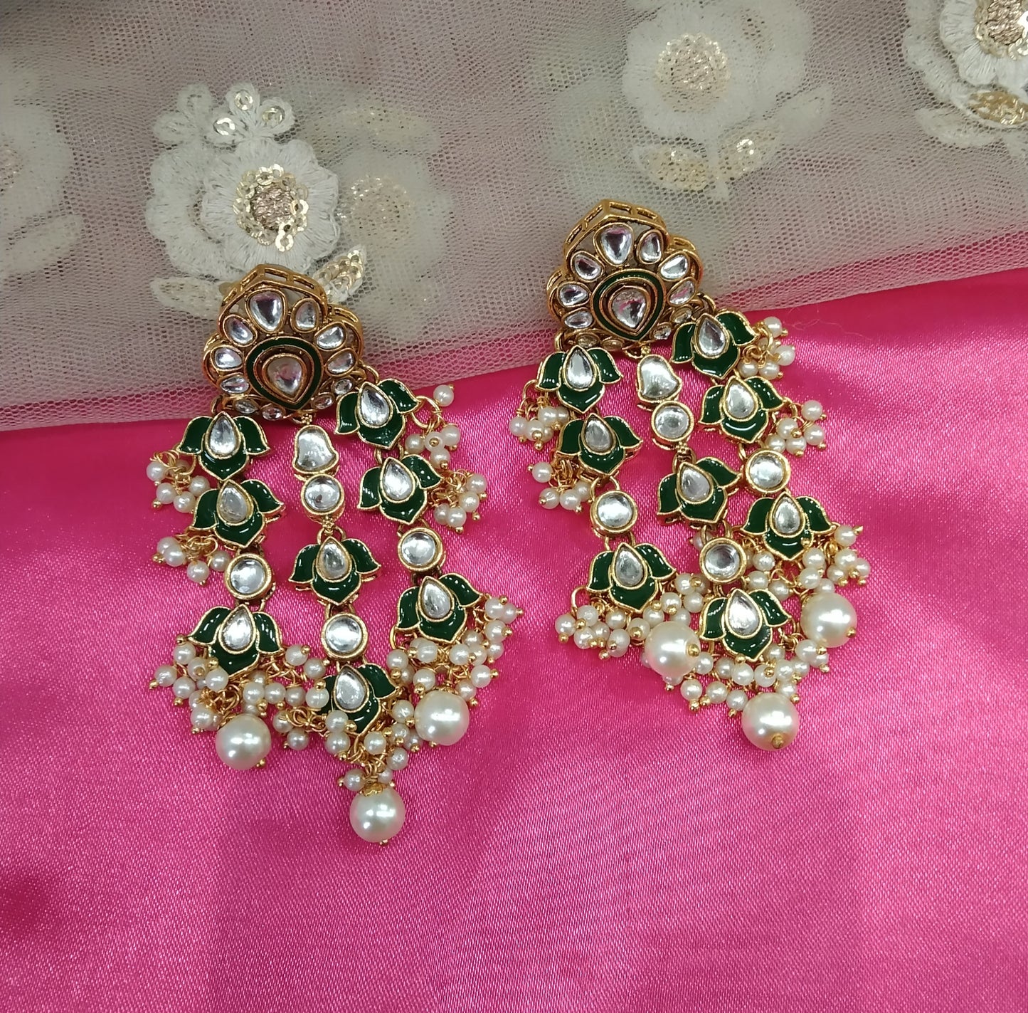 Green Kundan Serve Bollywood Earrings