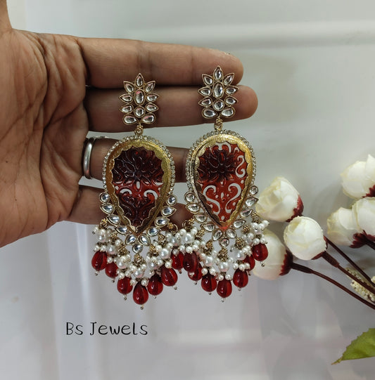Maroon Kundan Charui Bollywood Earrings