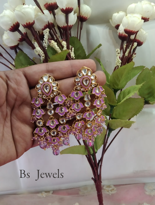 Lavender Kundan Serve Bollywood Earrings