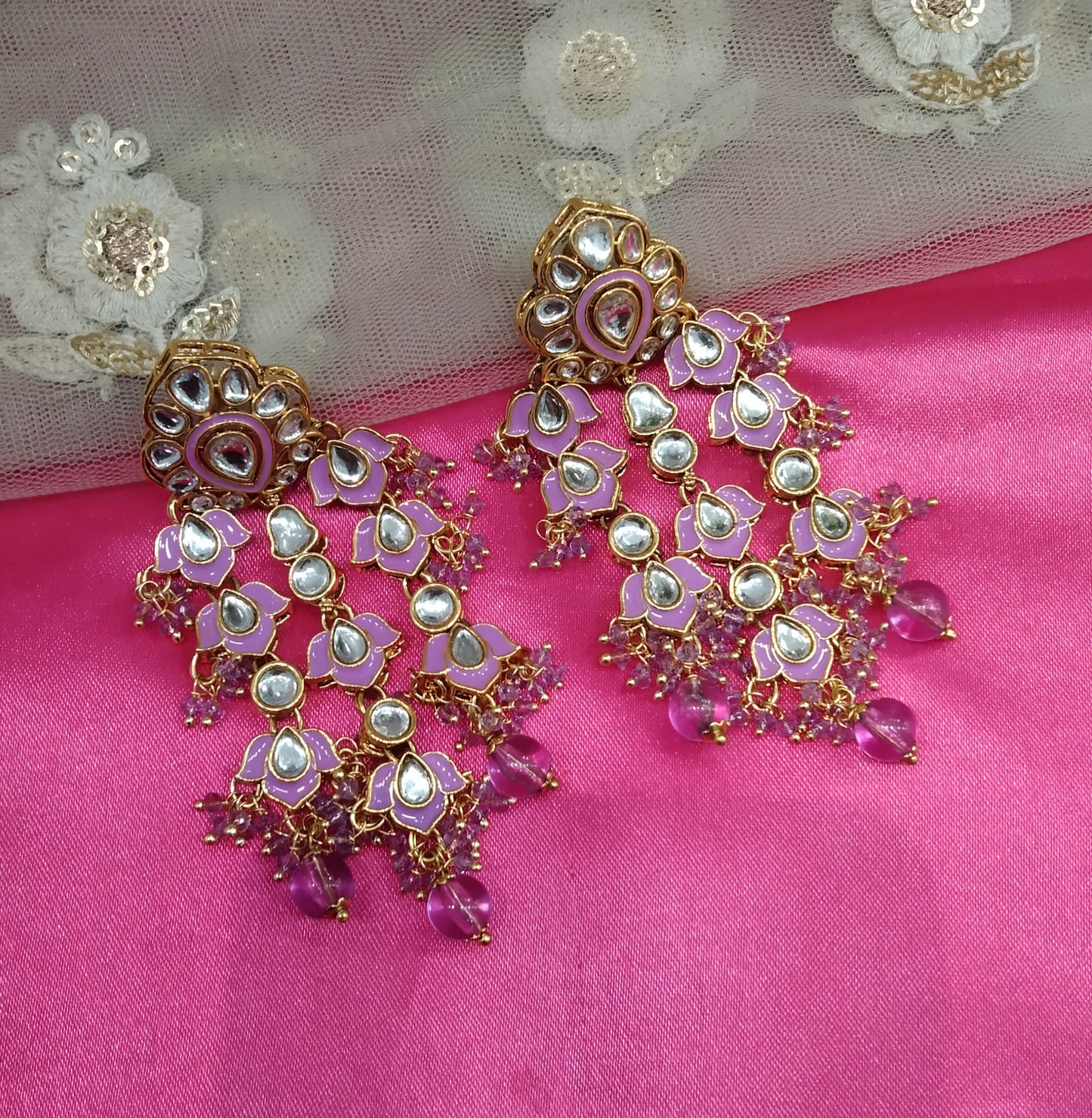Lavender Kundan Serve Bollywood Earrings