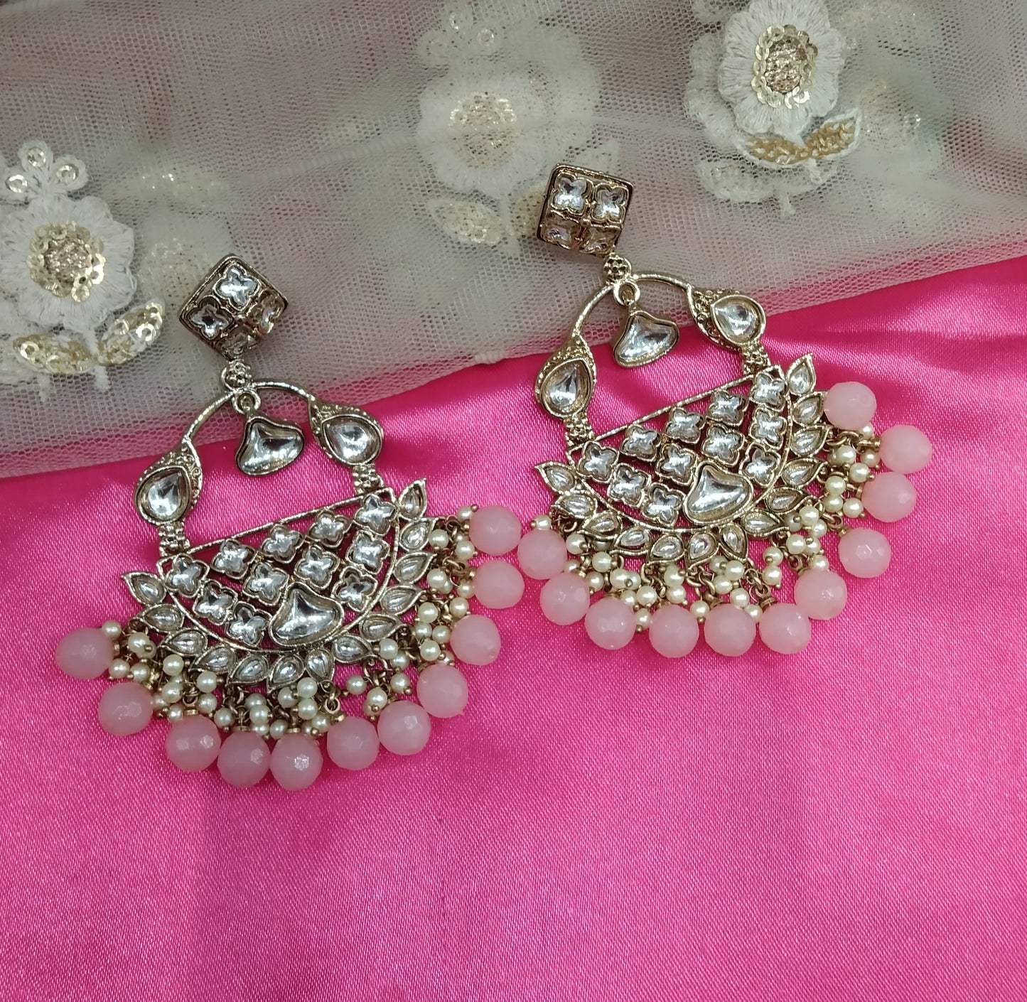 Pink Kundan Tiger Bollywood Earrings