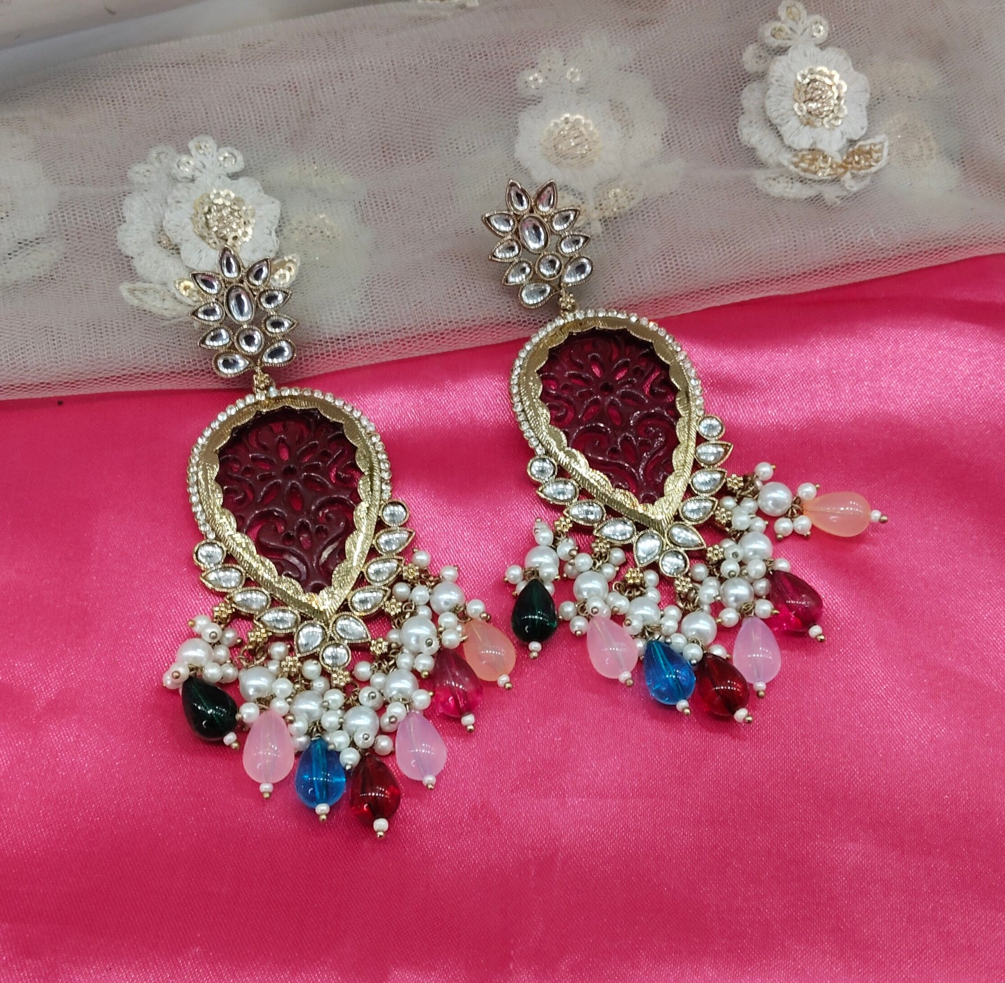 Multi Color Kundan Charui Bollywood Earrings