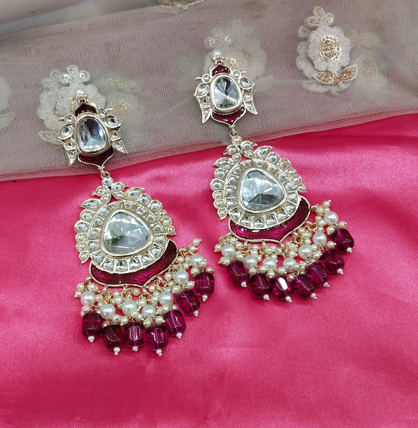 Purple Kundan Sozlone Bollywood Earrings
