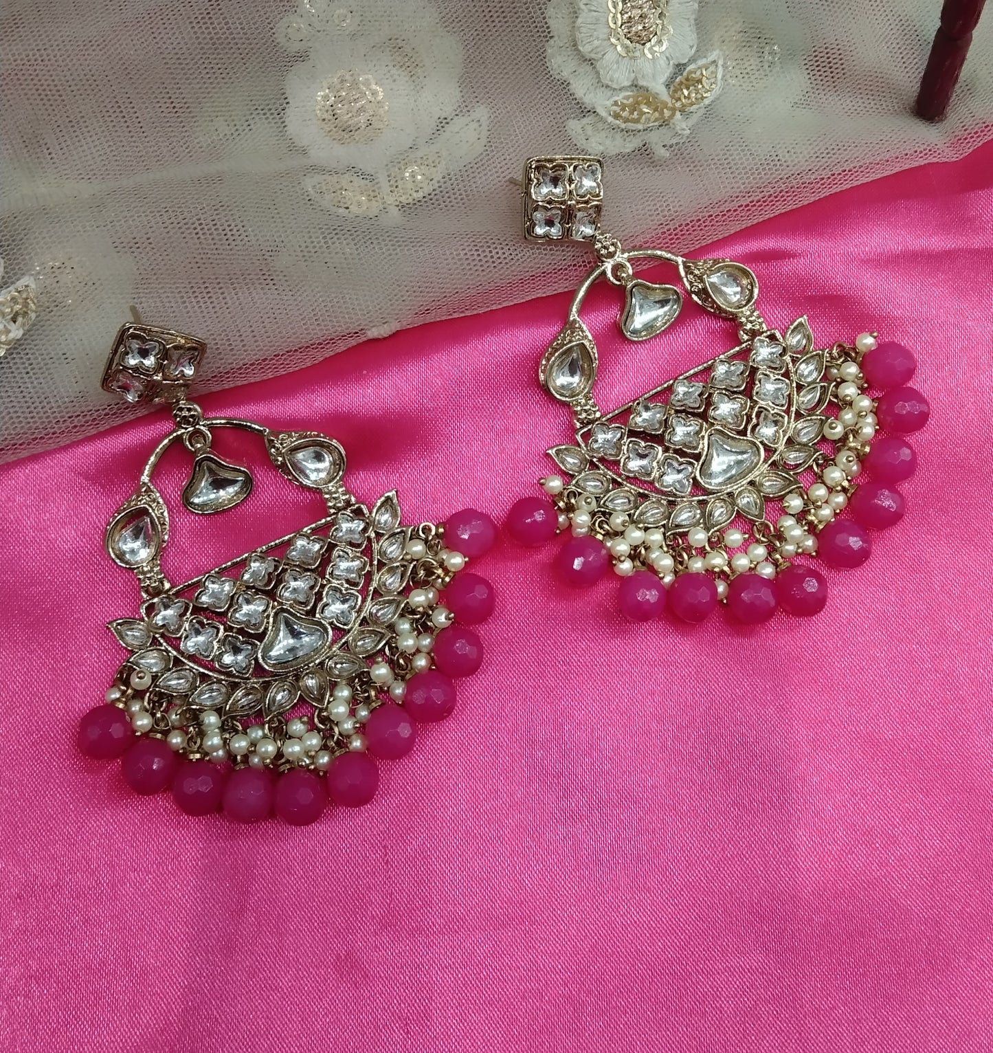 Dark Pink Kundan Tiger Bollywood Earrings