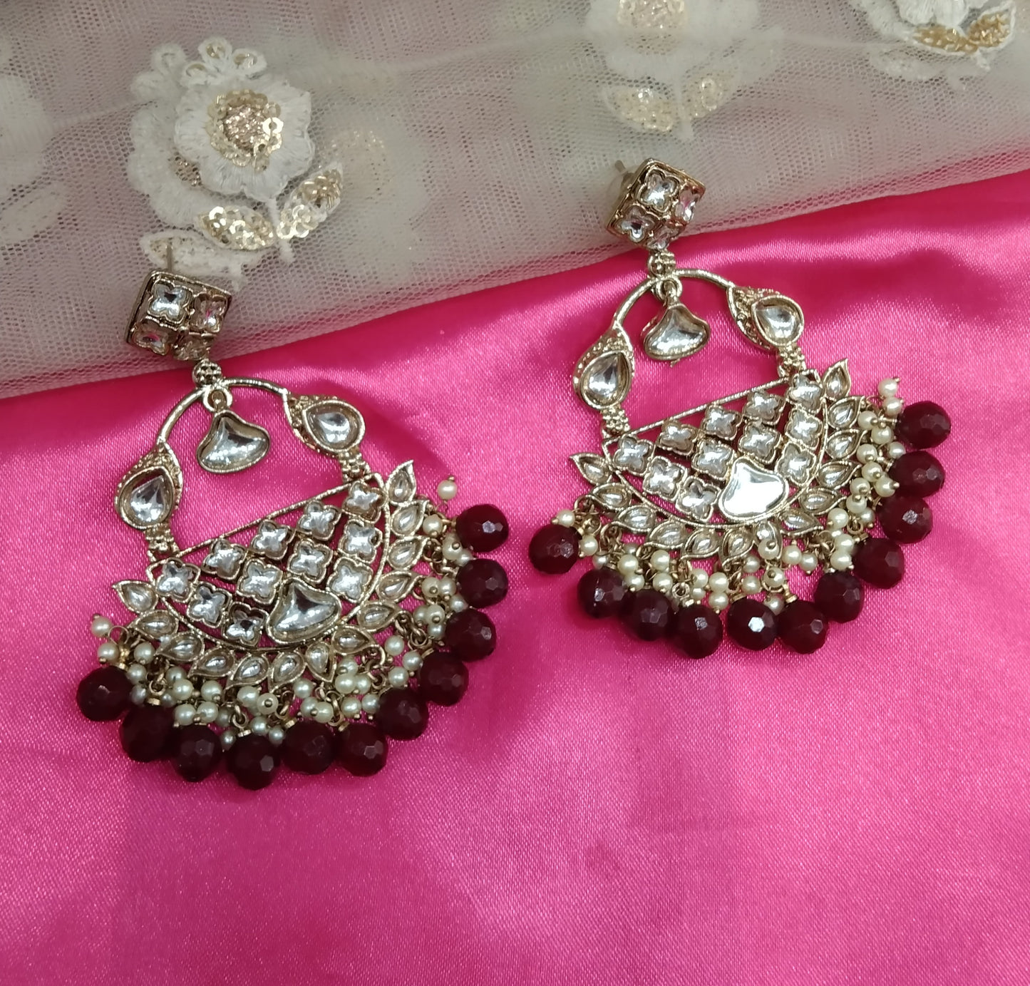 Maroon Kundan Tiger Bollywood Earrings
