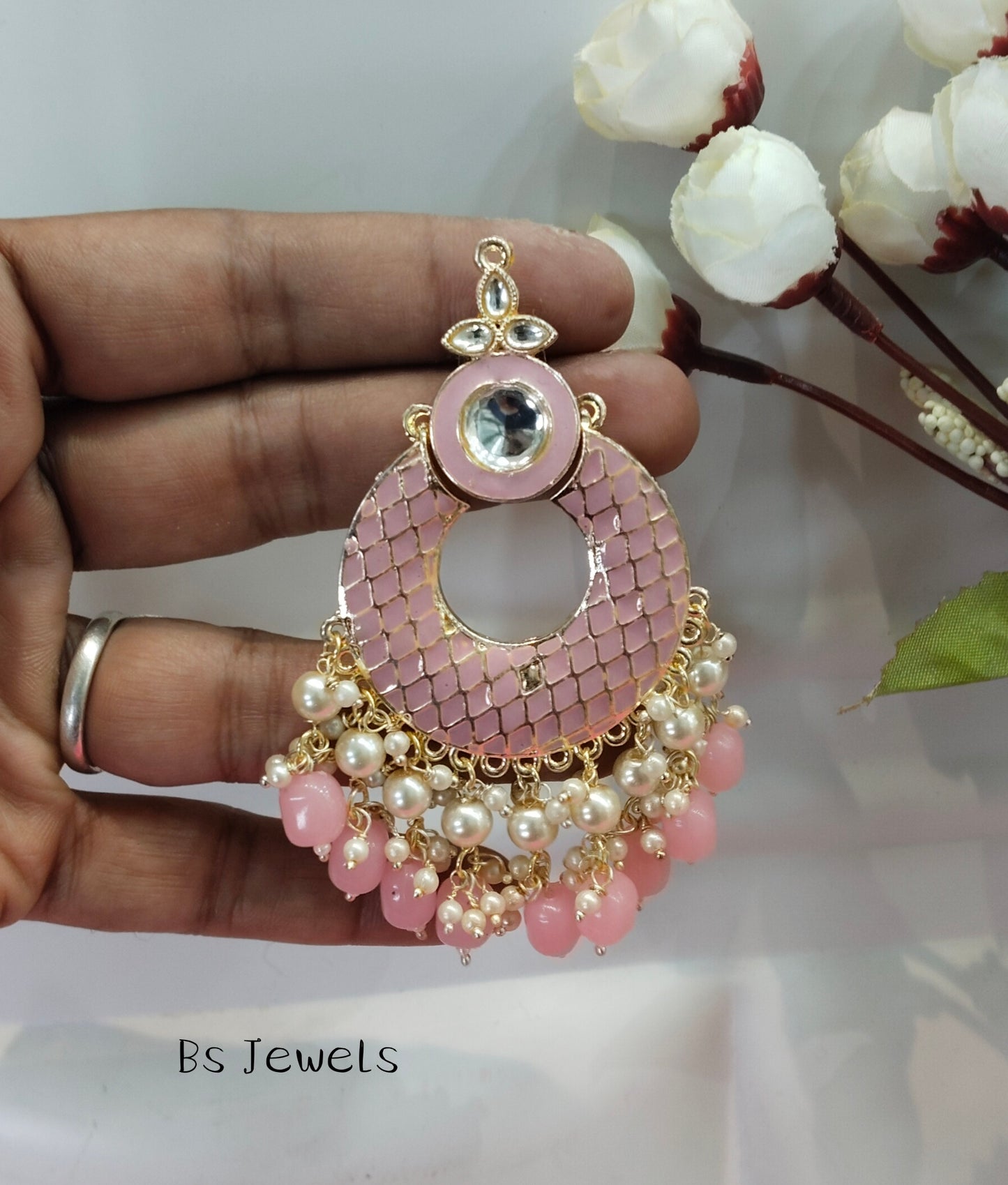 Pink Enamel Kudi Bollywood Earrings