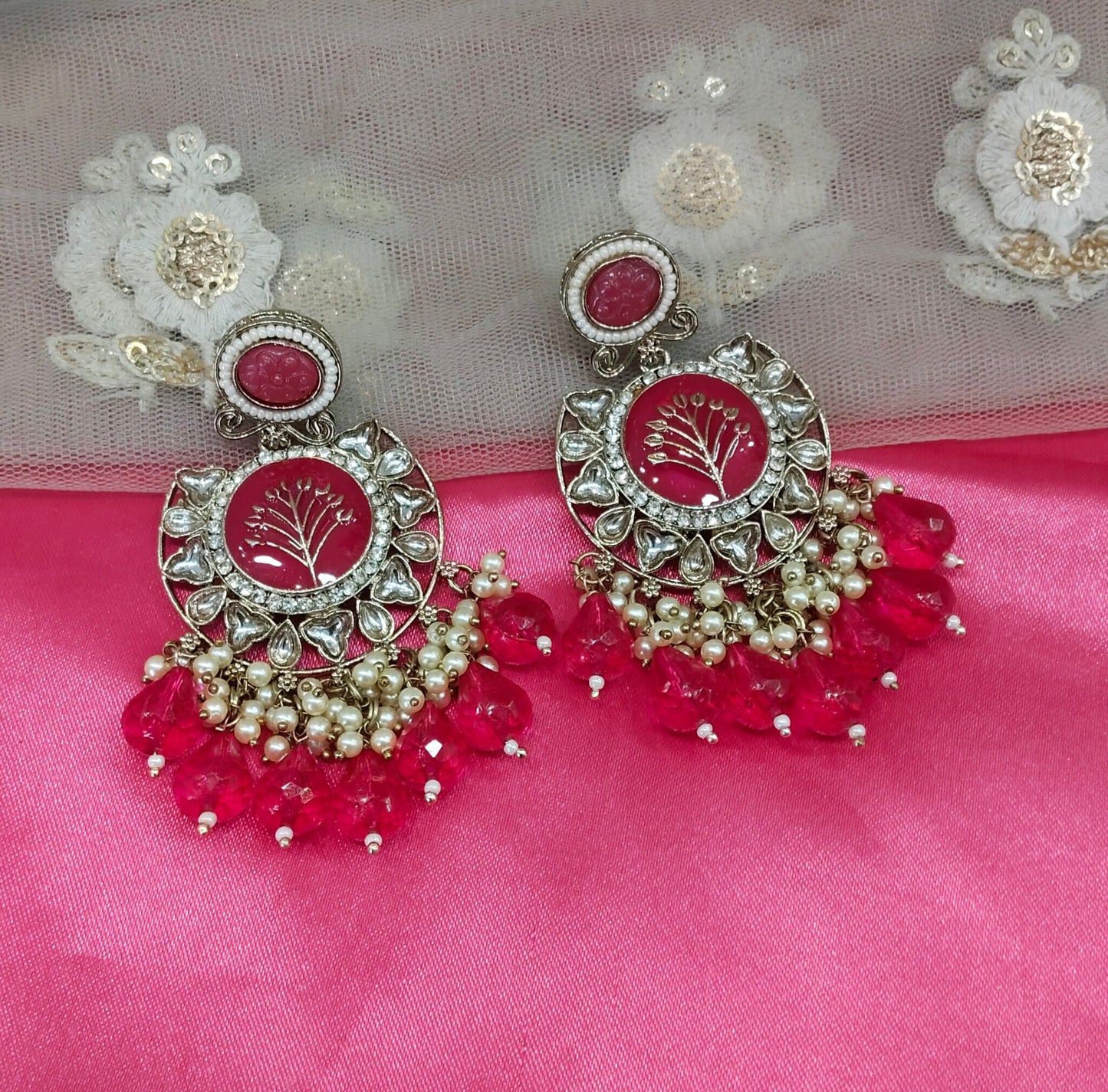 Majenta Kundan Sher Bollywood Earrings