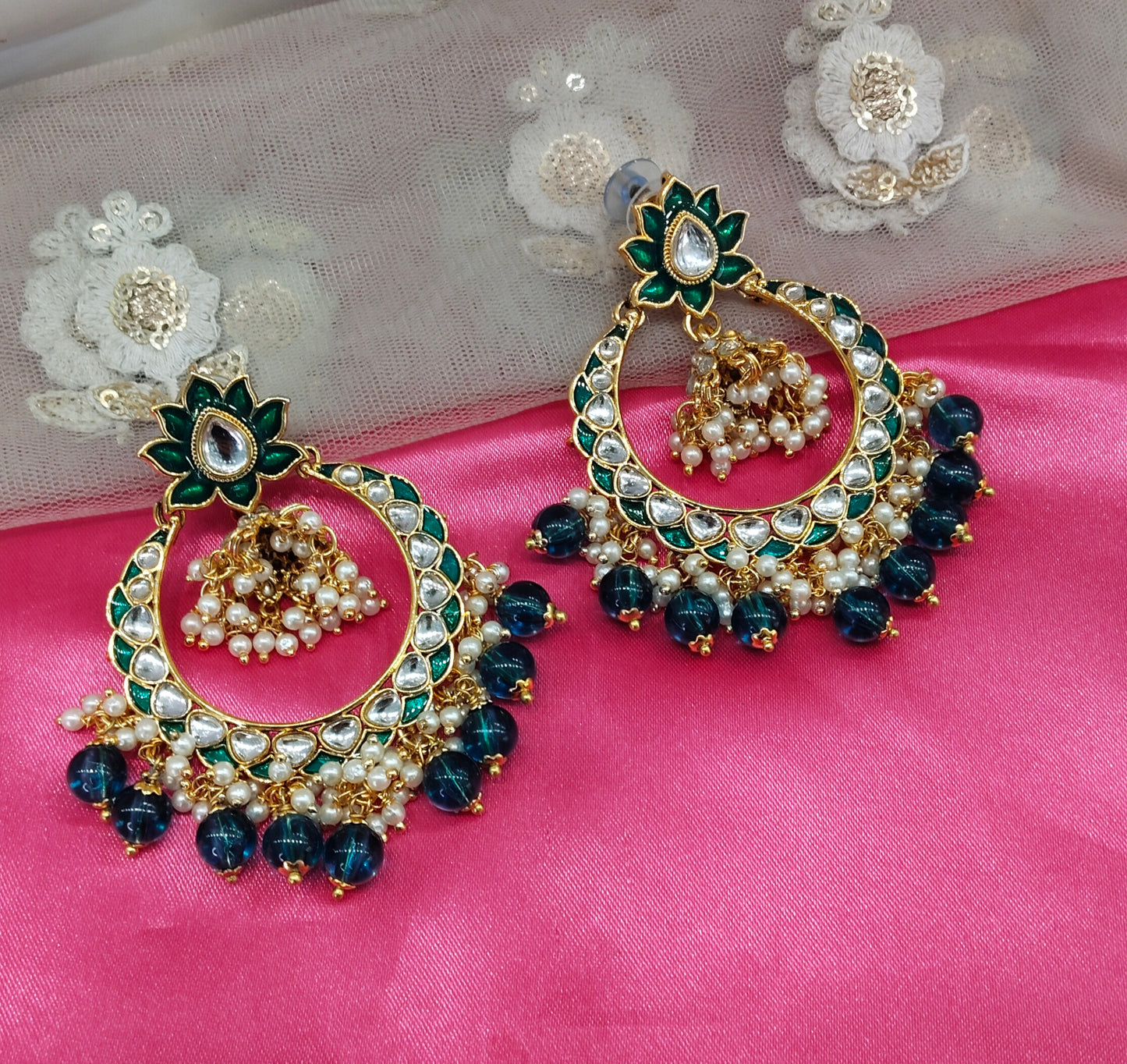 Rama Green Kundan ChandBali Jhumka Explore Bollywood Earrings