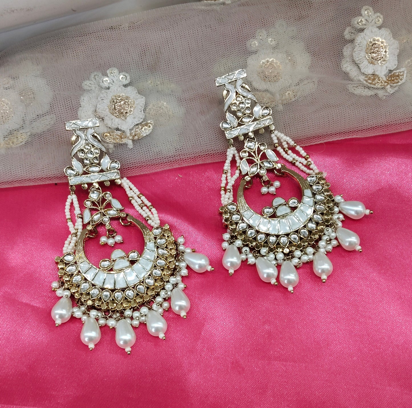 White Kundan ChandBali Kriti Bollywood Earrings