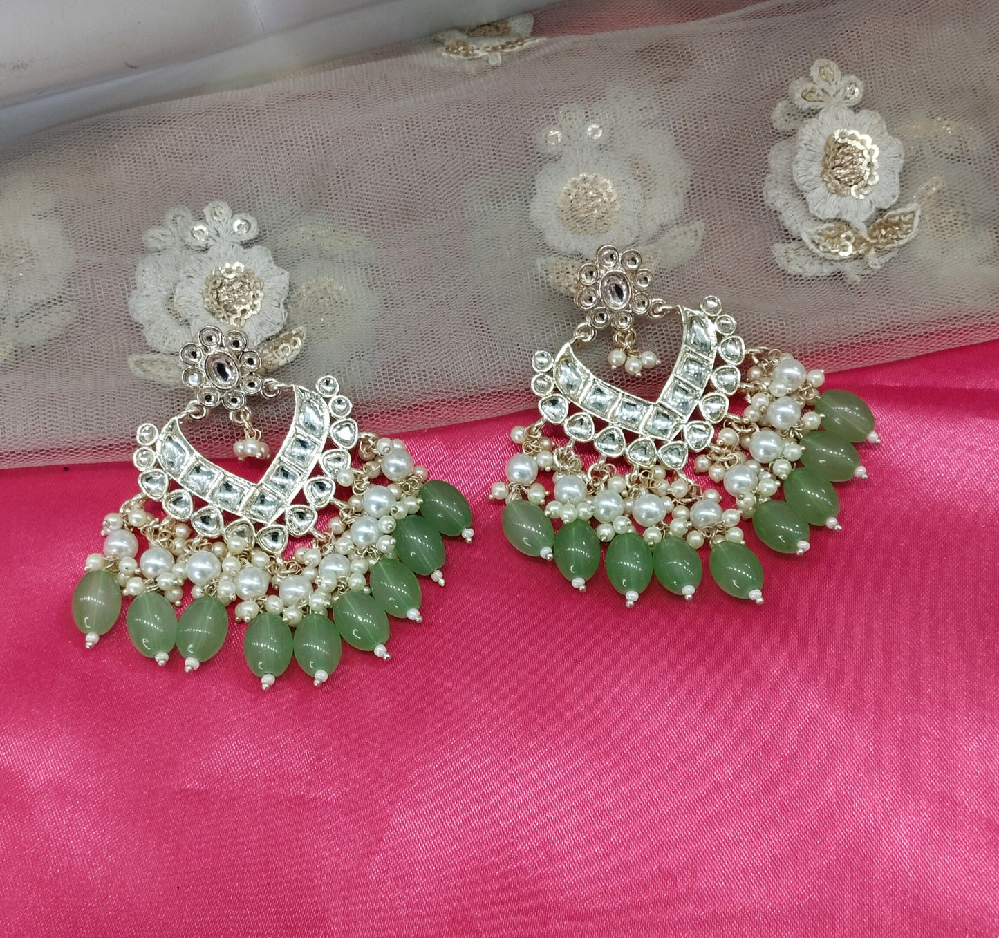 Pista Kundan Learn Bollywood Earrings