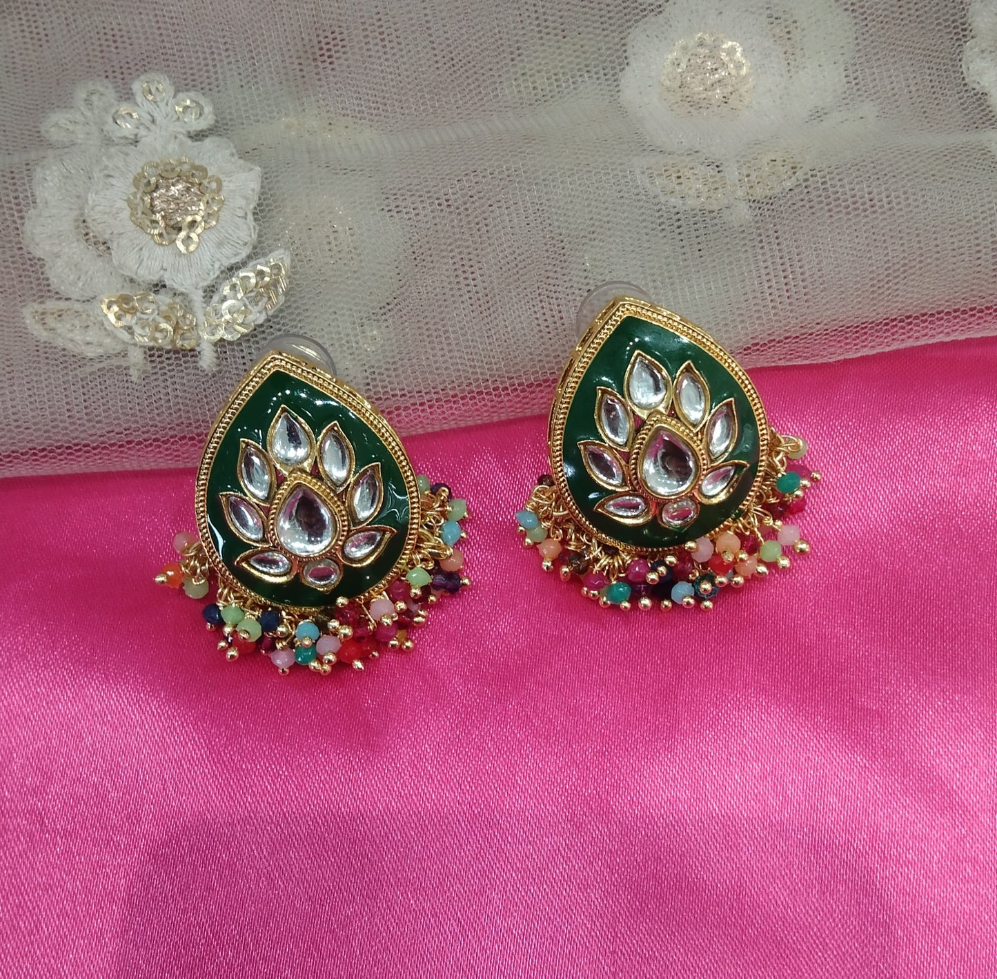 Green Kundan core Bollywood Earrings