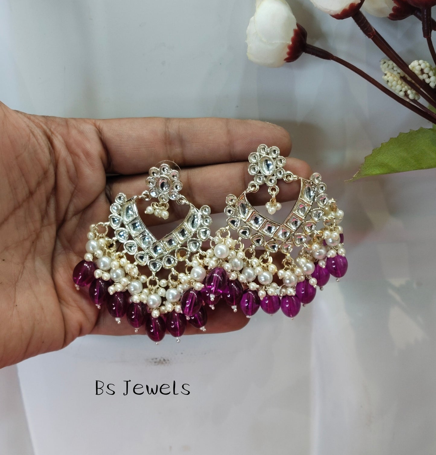 Purple Kundan Learn Bollywood Earrings