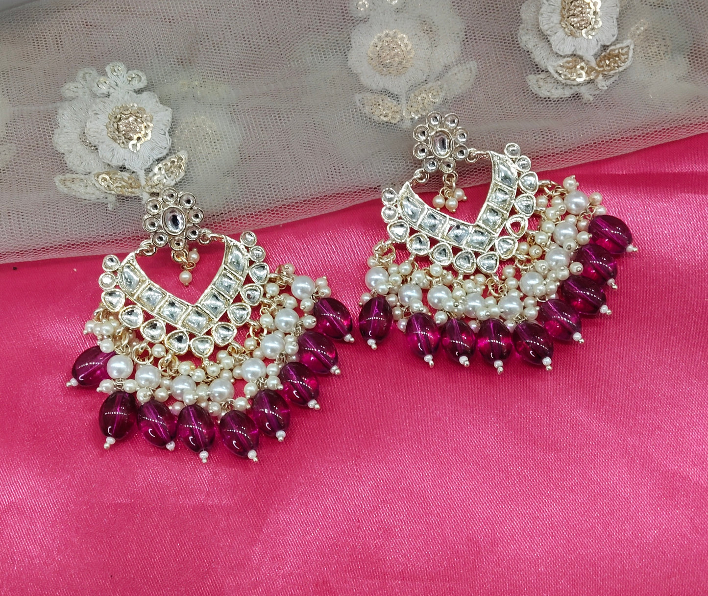 Purple Kundan Learn Bollywood Earrings