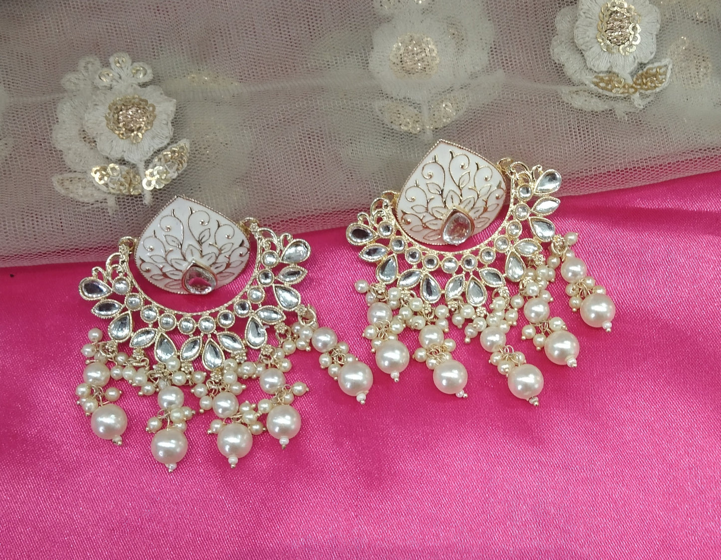 White Kundan Log Bollywood Earrings