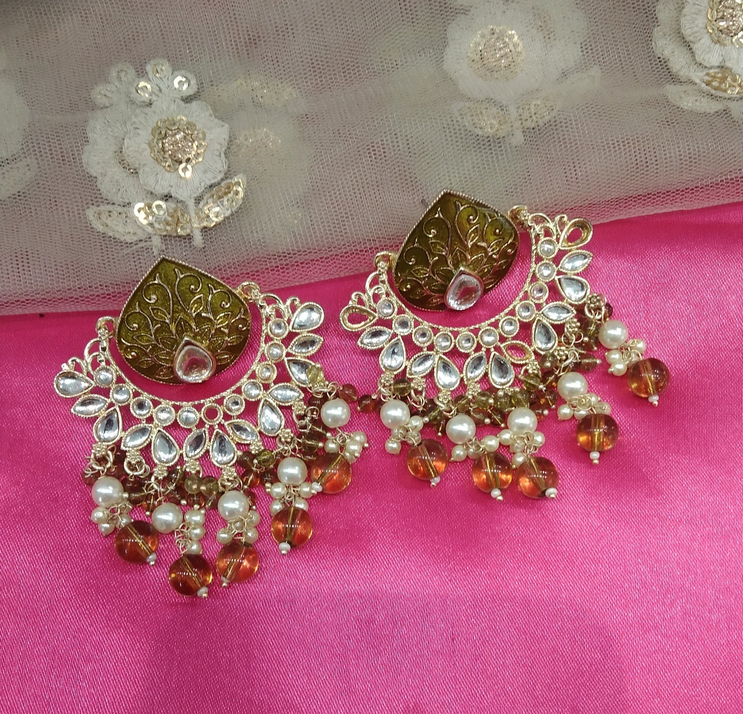 Mehndi Kundan Log Bollywood Earrings