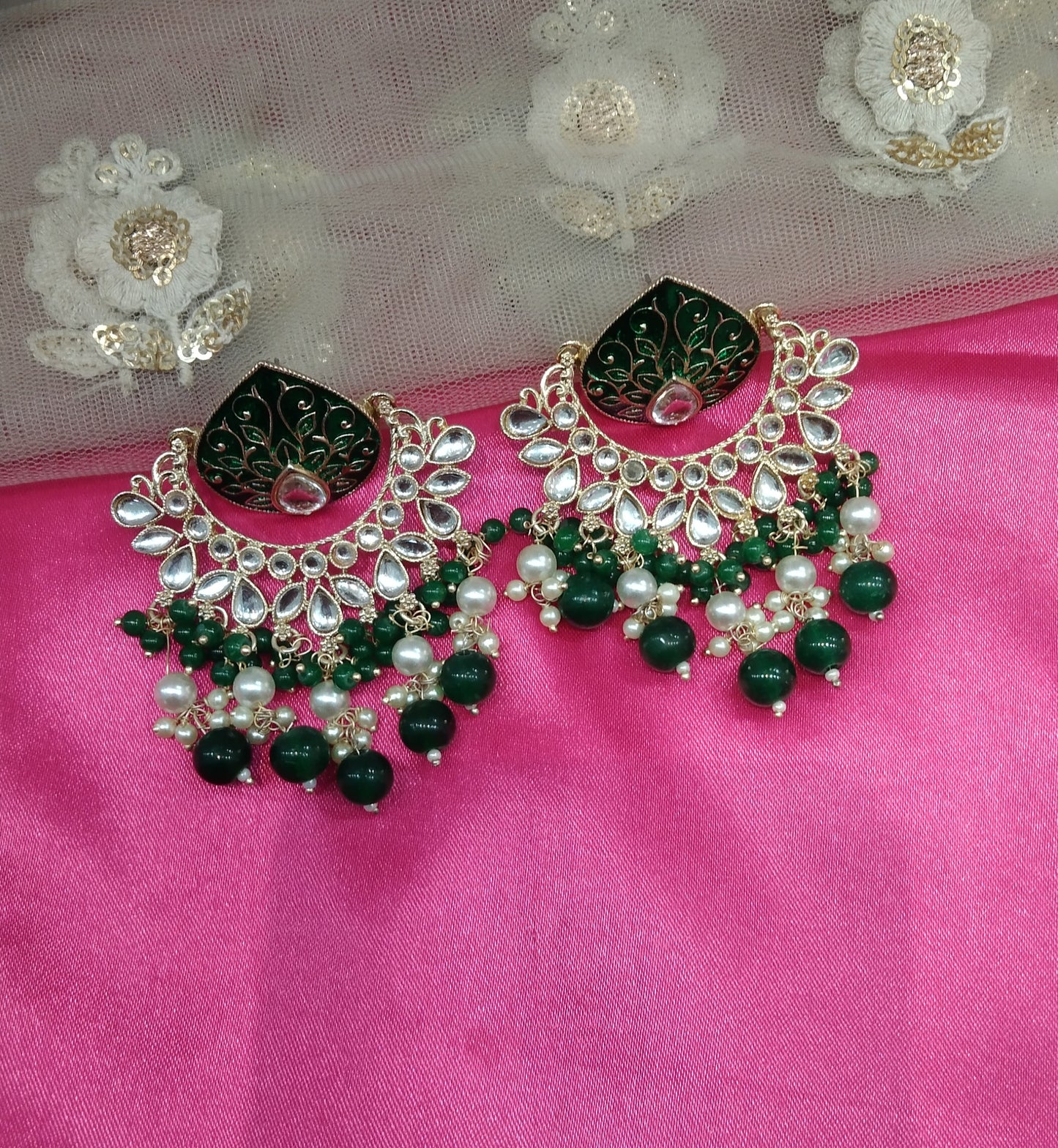 Green Kundan Log Bollywood Earrings