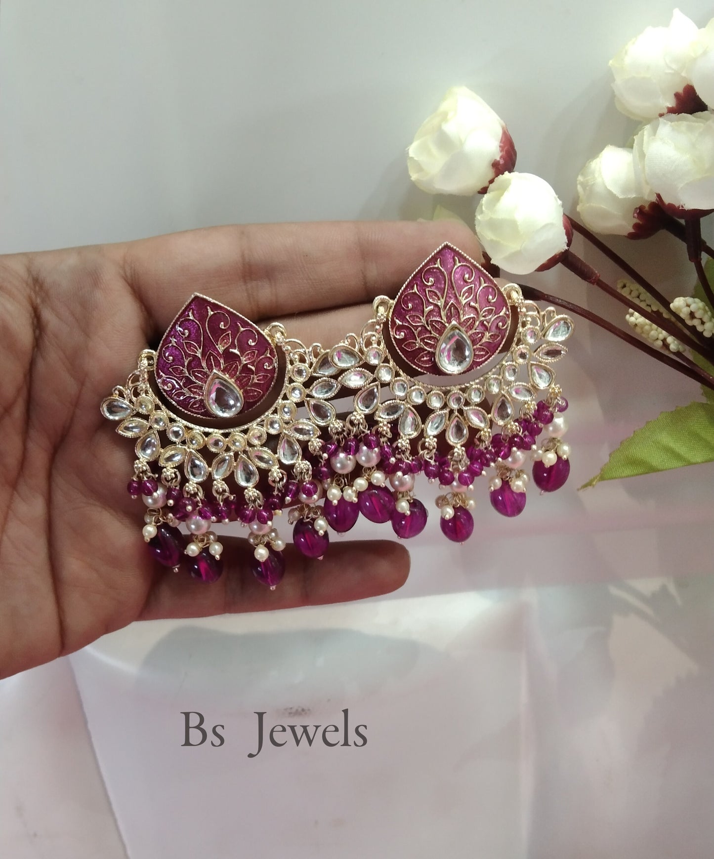 Purple Kundan Log Bollywood Earrings