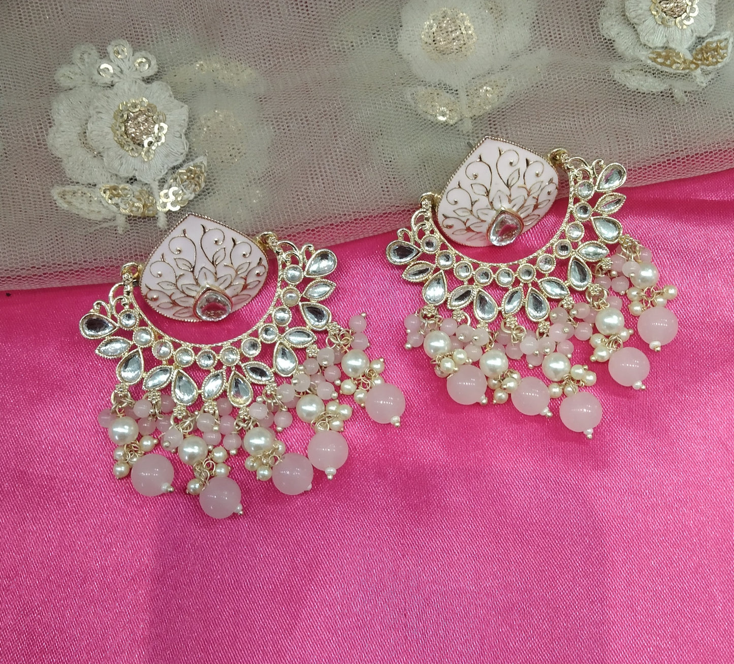 Pink Kundan Log Bollywood Earrings