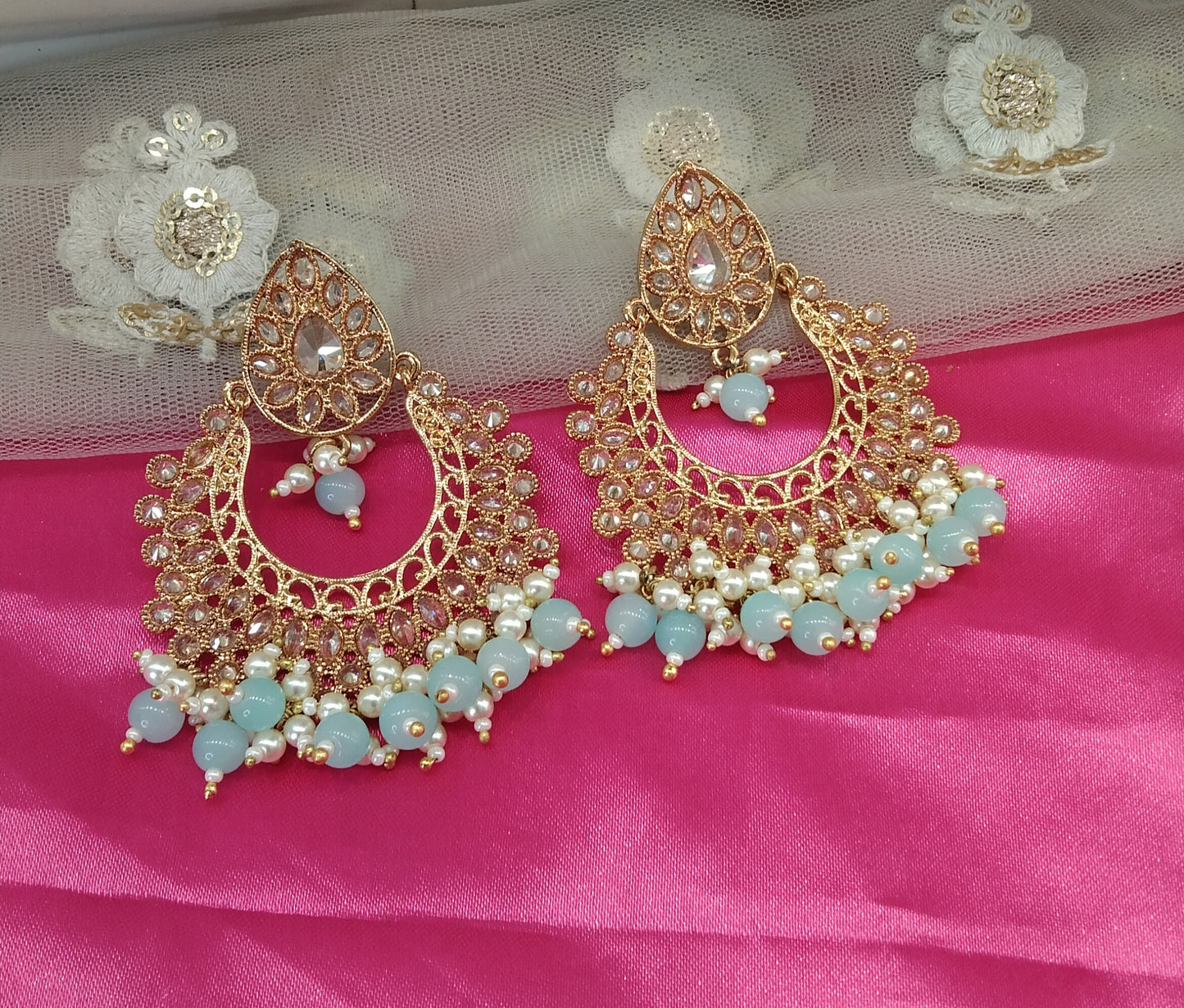 Sky Blue Champagne Gold Shop Bollywood Earrings