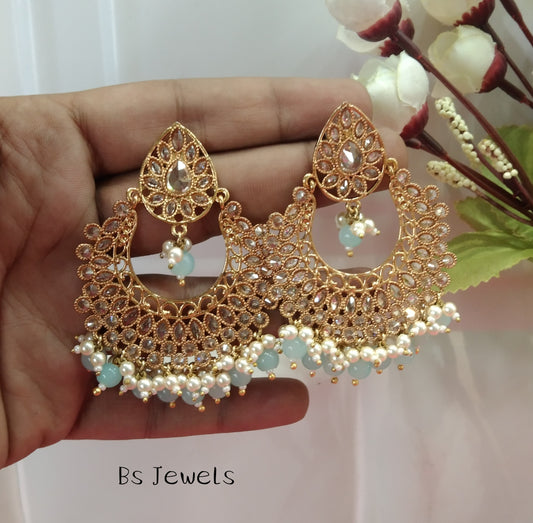 Sky Blue Champagne Gold Shop Bollywood Earrings