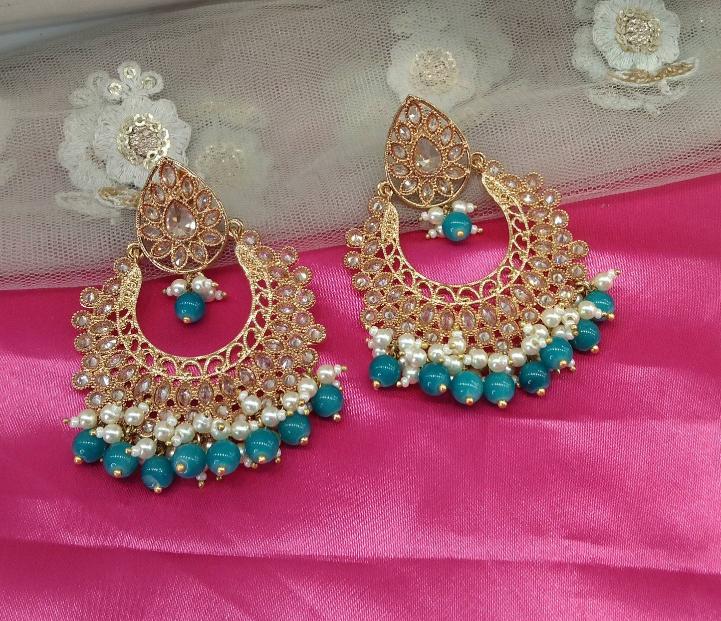 Firoja Champagne Gold Shop Bollywood Earrings