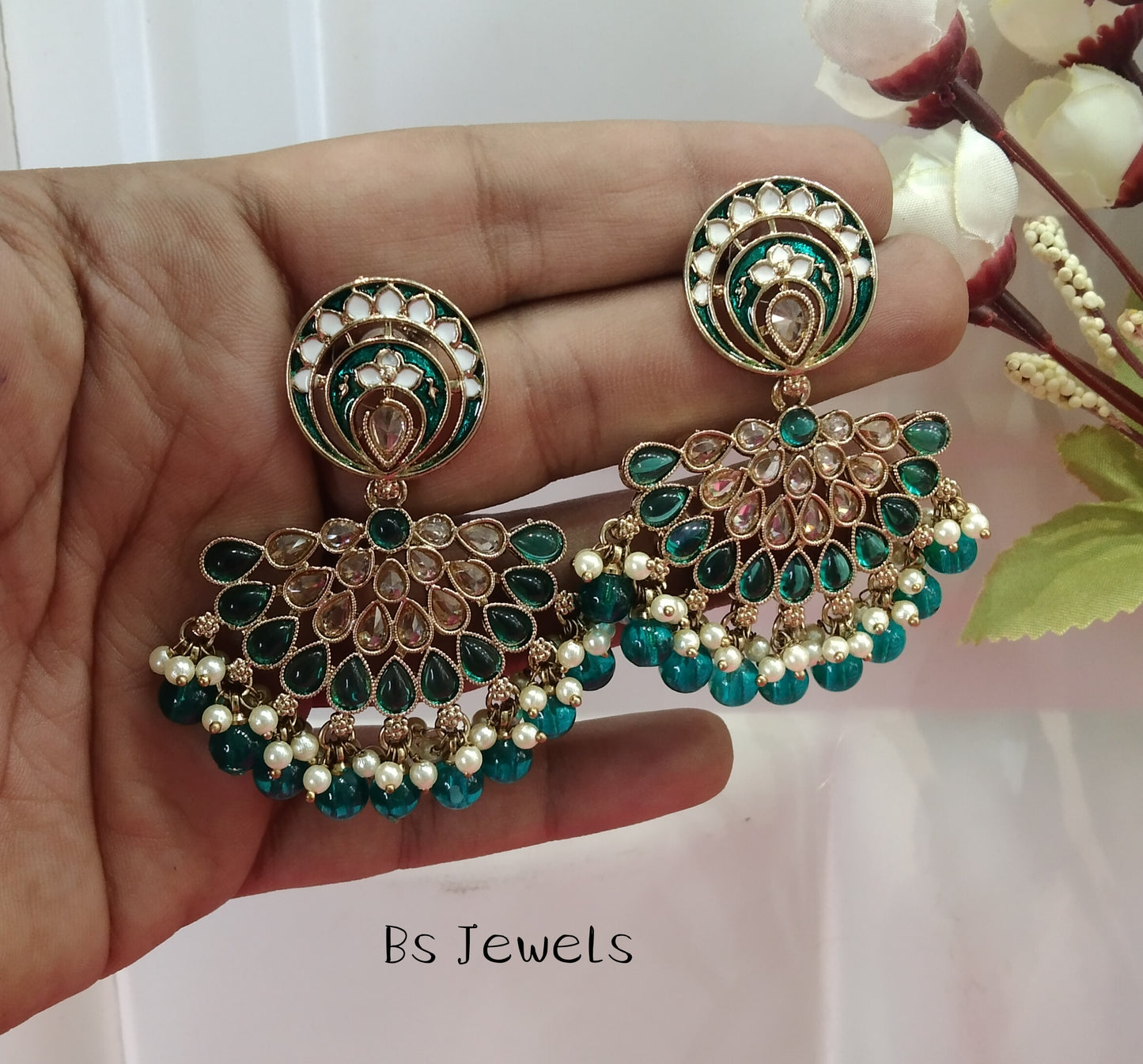 Rama Green Veni Bollywood Earrings