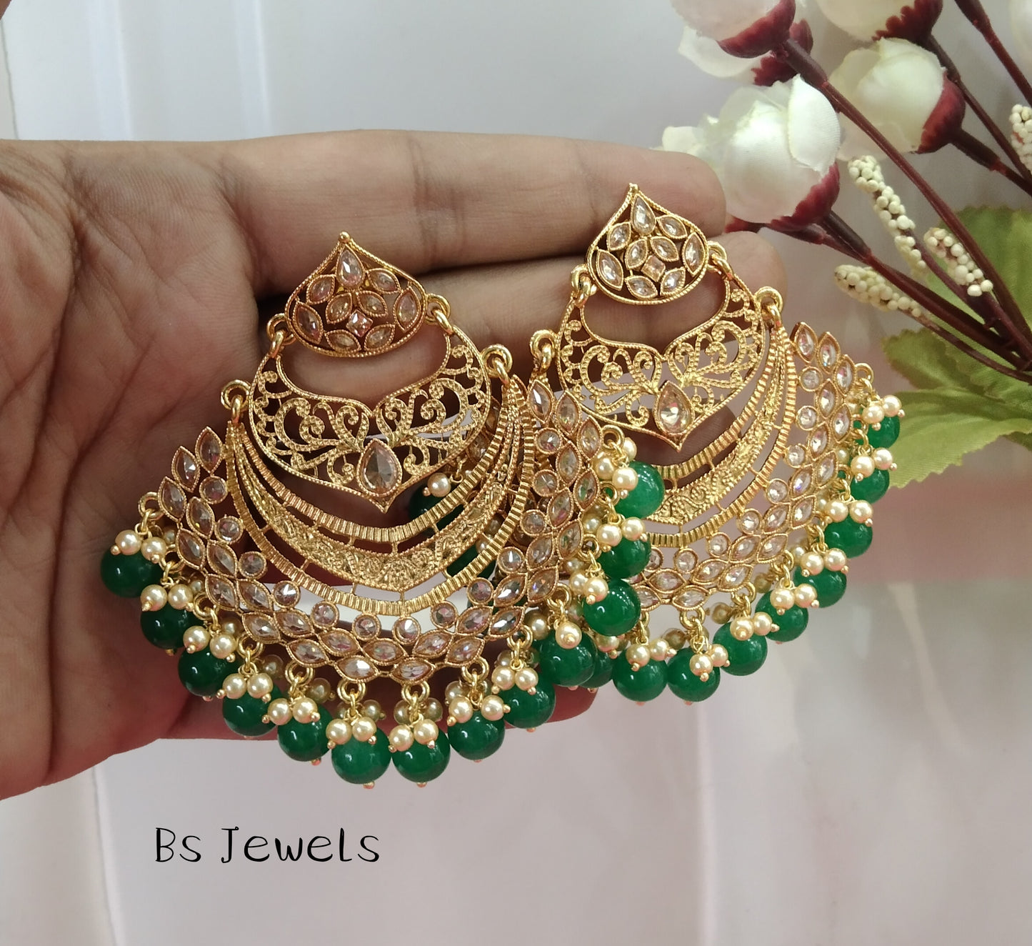 Green Champagne Gold Situ Bollywood Earrings