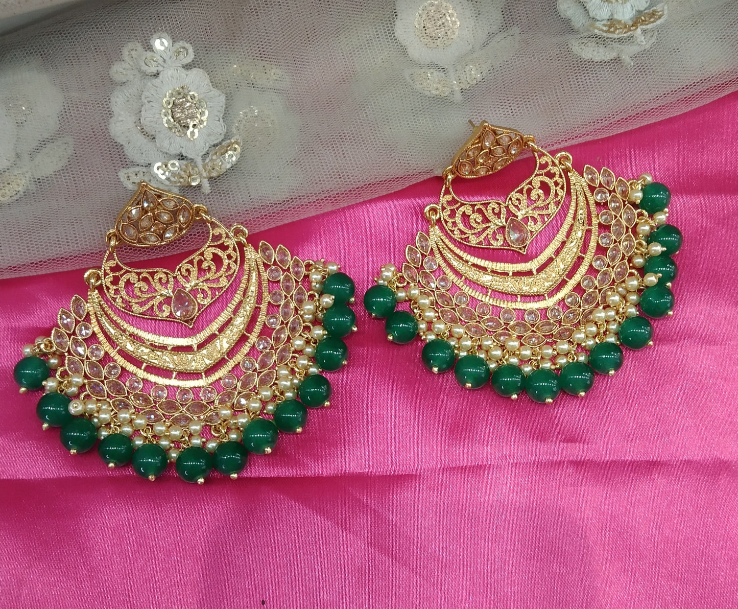 Green Champagne Gold Situ Bollywood Earrings