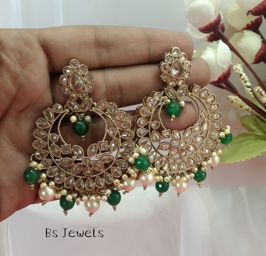 Green Champagne Gold Situ Bollywood Earrings