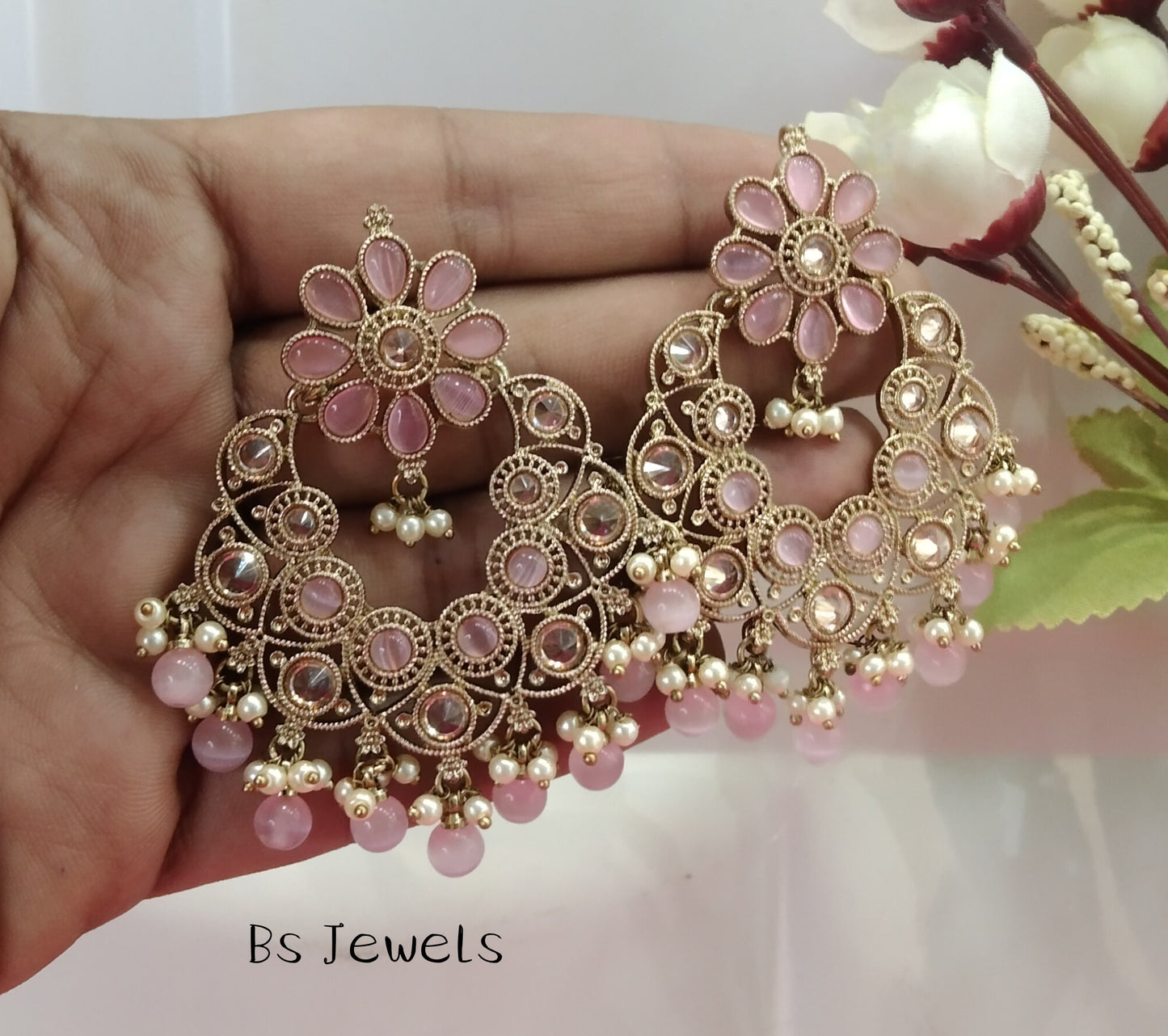 Pink Champagne Gold Milk Bollywood Earrings
