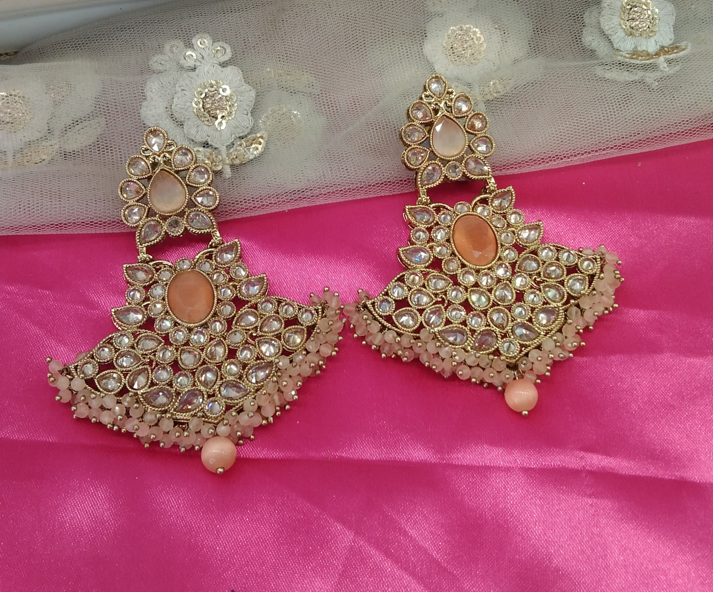 Peach Champagne Gold Love Bollywood Earrings