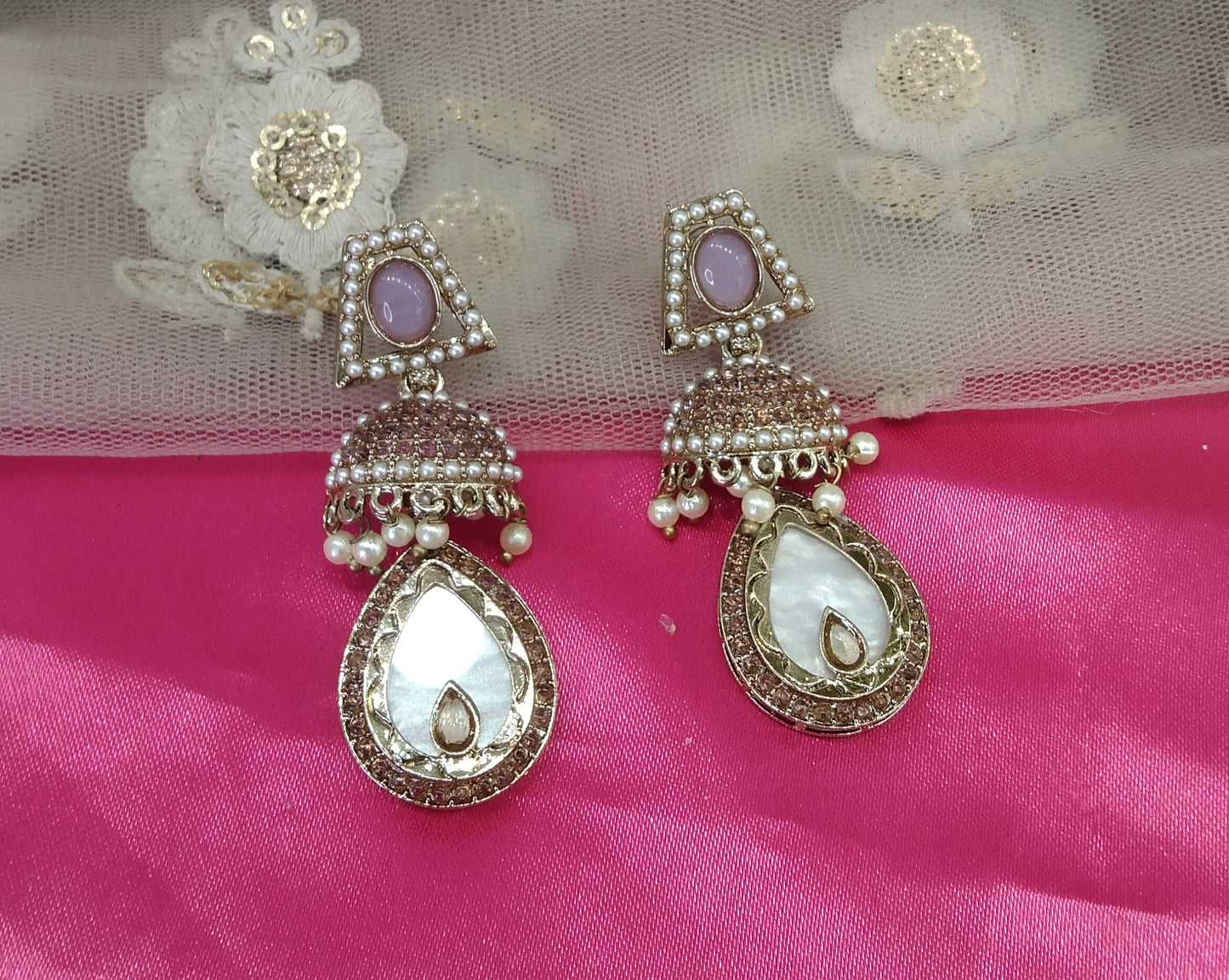 Lavender Champagne Gold Mannat Bollywood Earrings