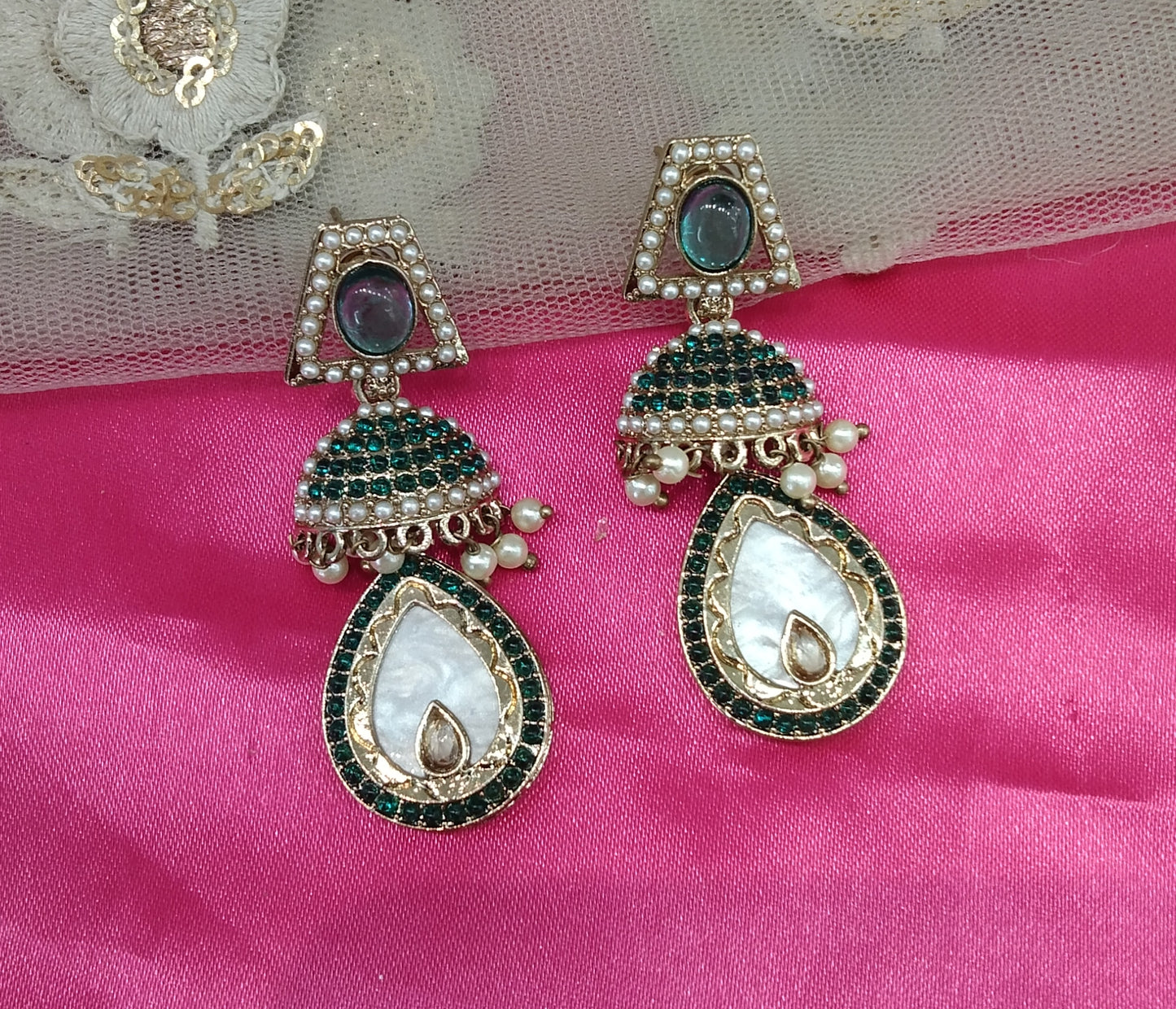 Rama Green Champagne Gold Mannat Bollywood Earrings
