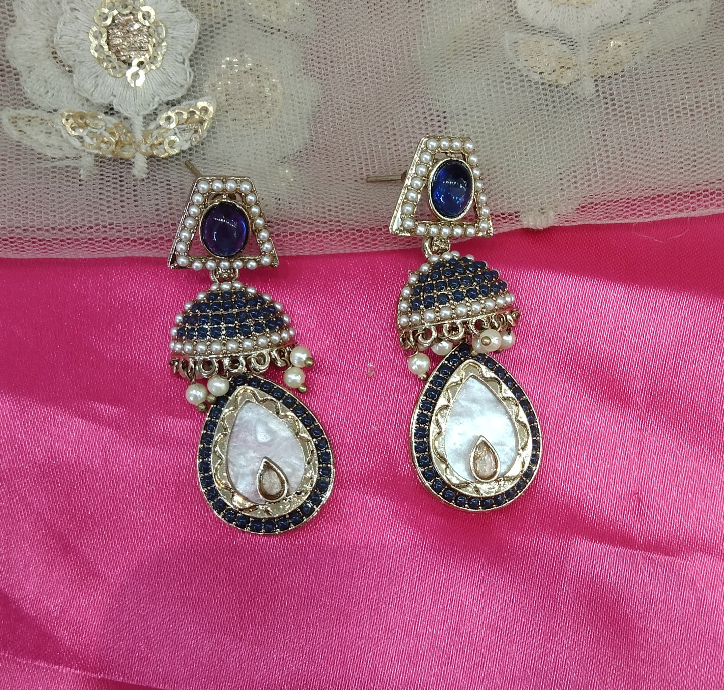 Blue Champagne Gold Mannat Bollywood Earrings